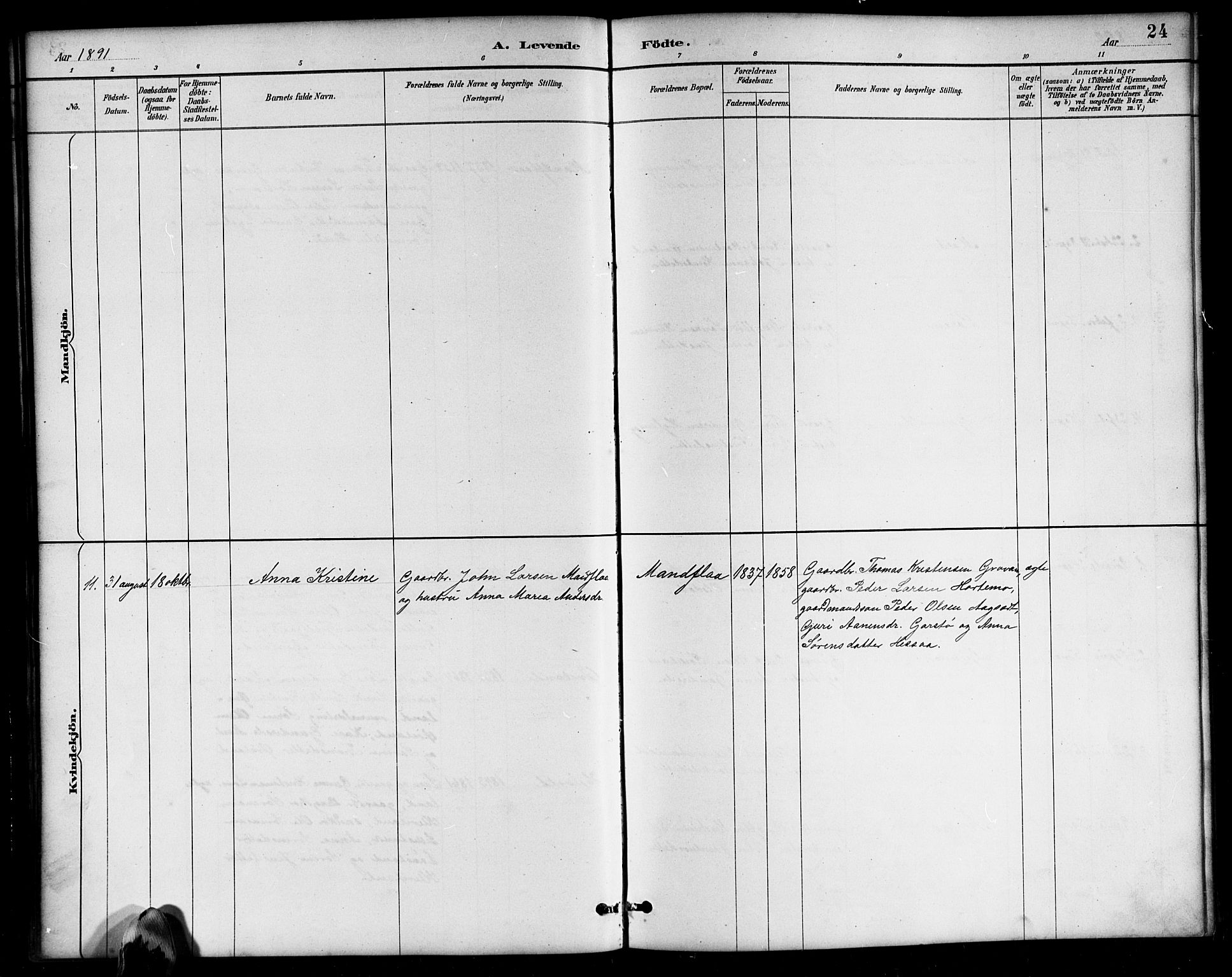 Bjelland sokneprestkontor, AV/SAK-1111-0005/F/Fb/Fbb/L0005: Parish register (copy) no. B 5, 1887-1918, p. 24