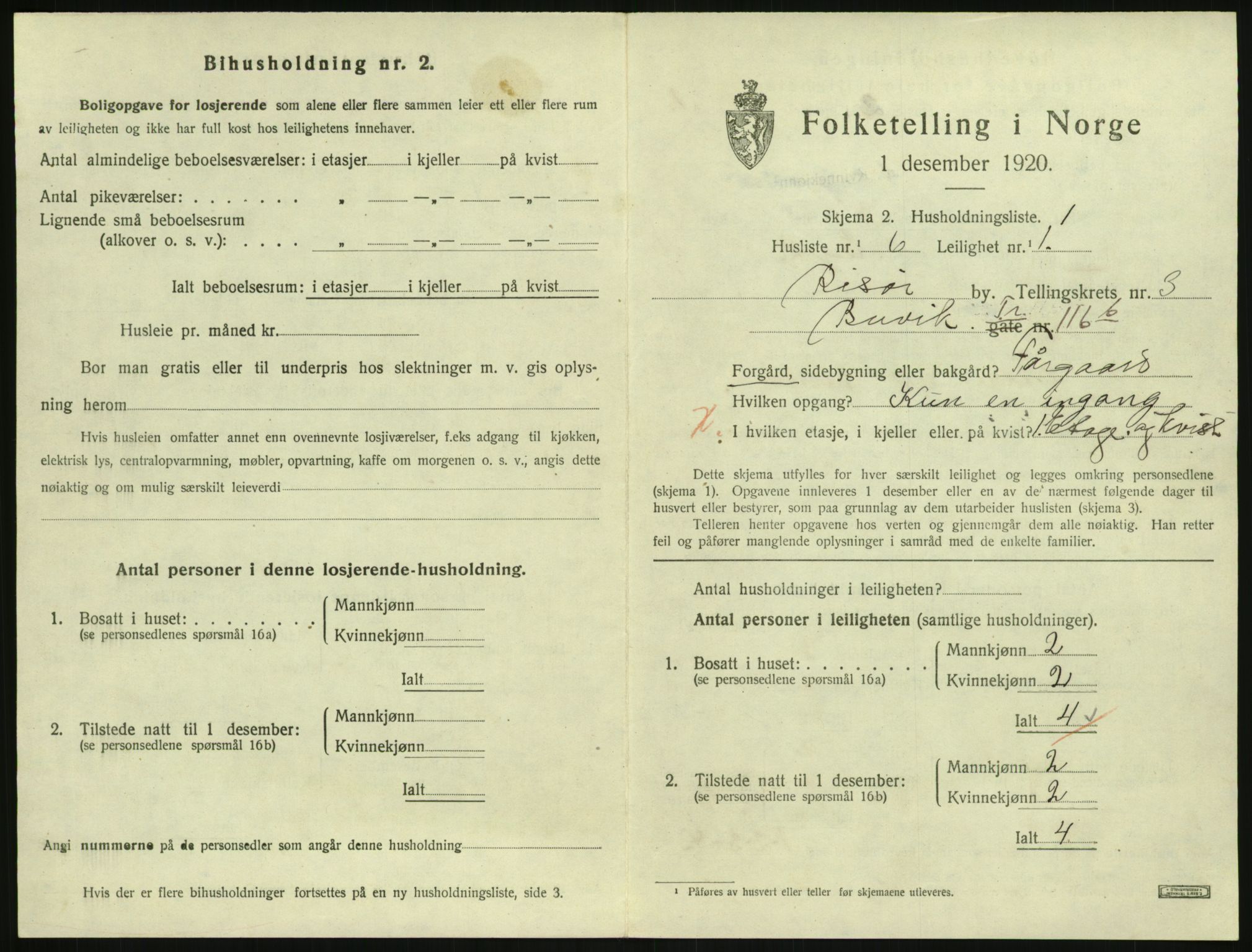 SAK, 1920 census for Risør, 1920, p. 2539