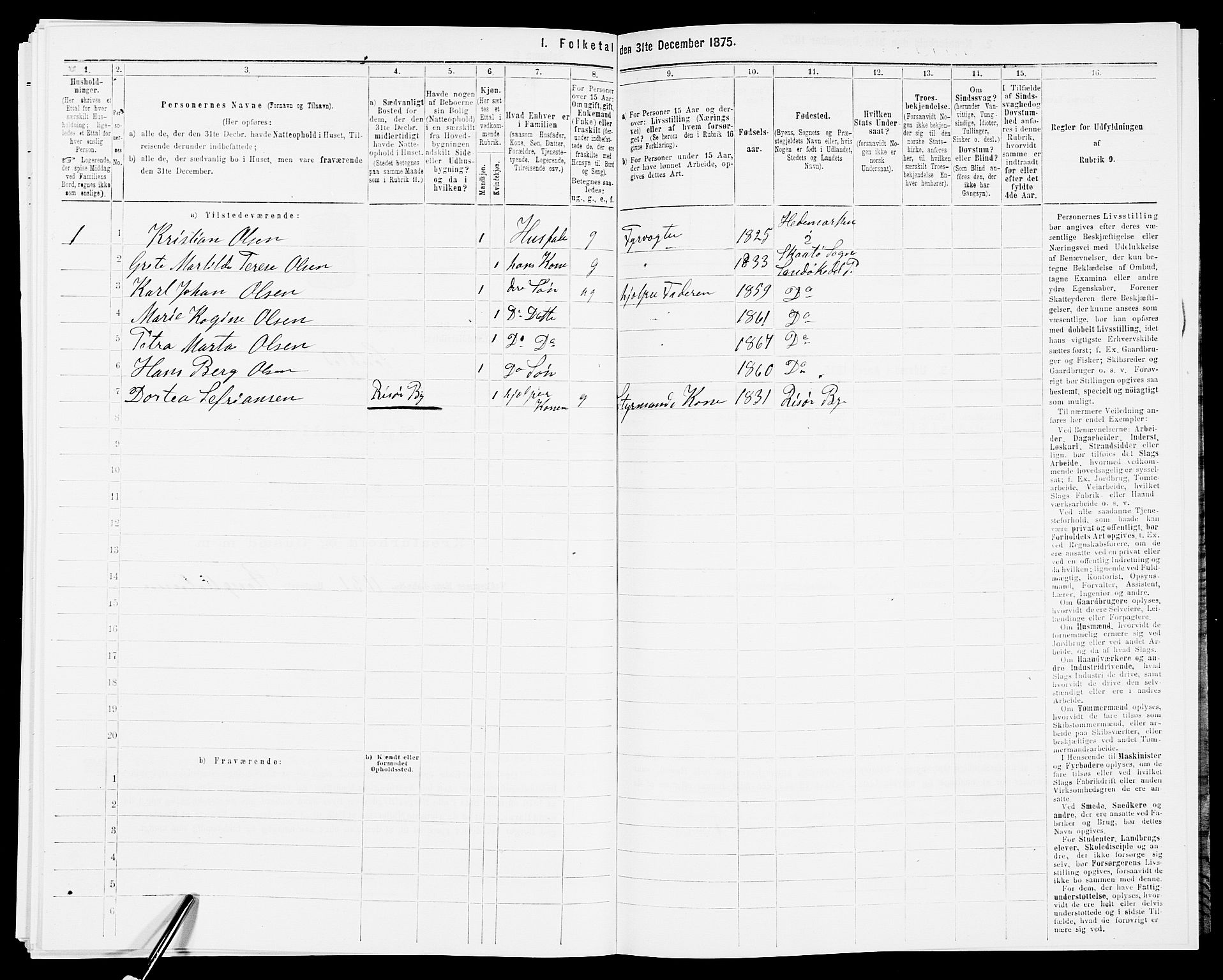 SAK, 1875 census for 0913L Risør/Søndeled, 1875, p. 599