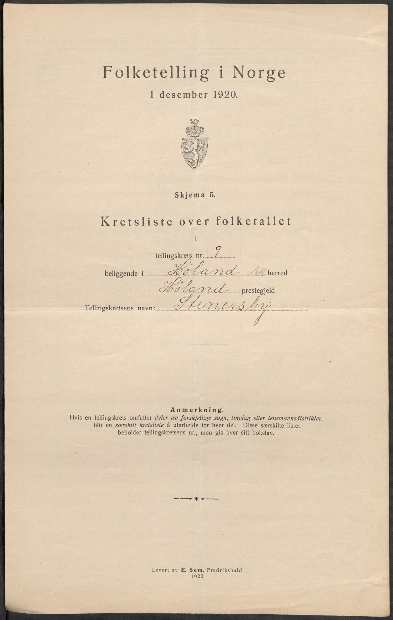 SAO, 1920 census for Høland, 1920, p. 46
