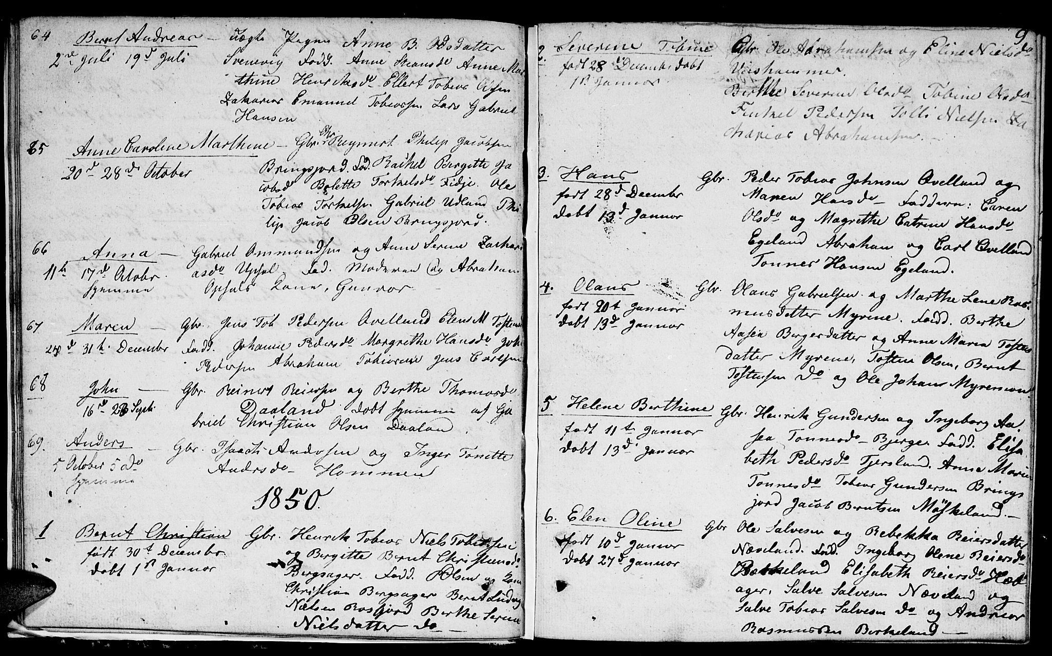 Lyngdal sokneprestkontor, AV/SAK-1111-0029/F/Fb/Fbc/L0002: Parish register (copy) no. B 2, 1849-1864, p. 9