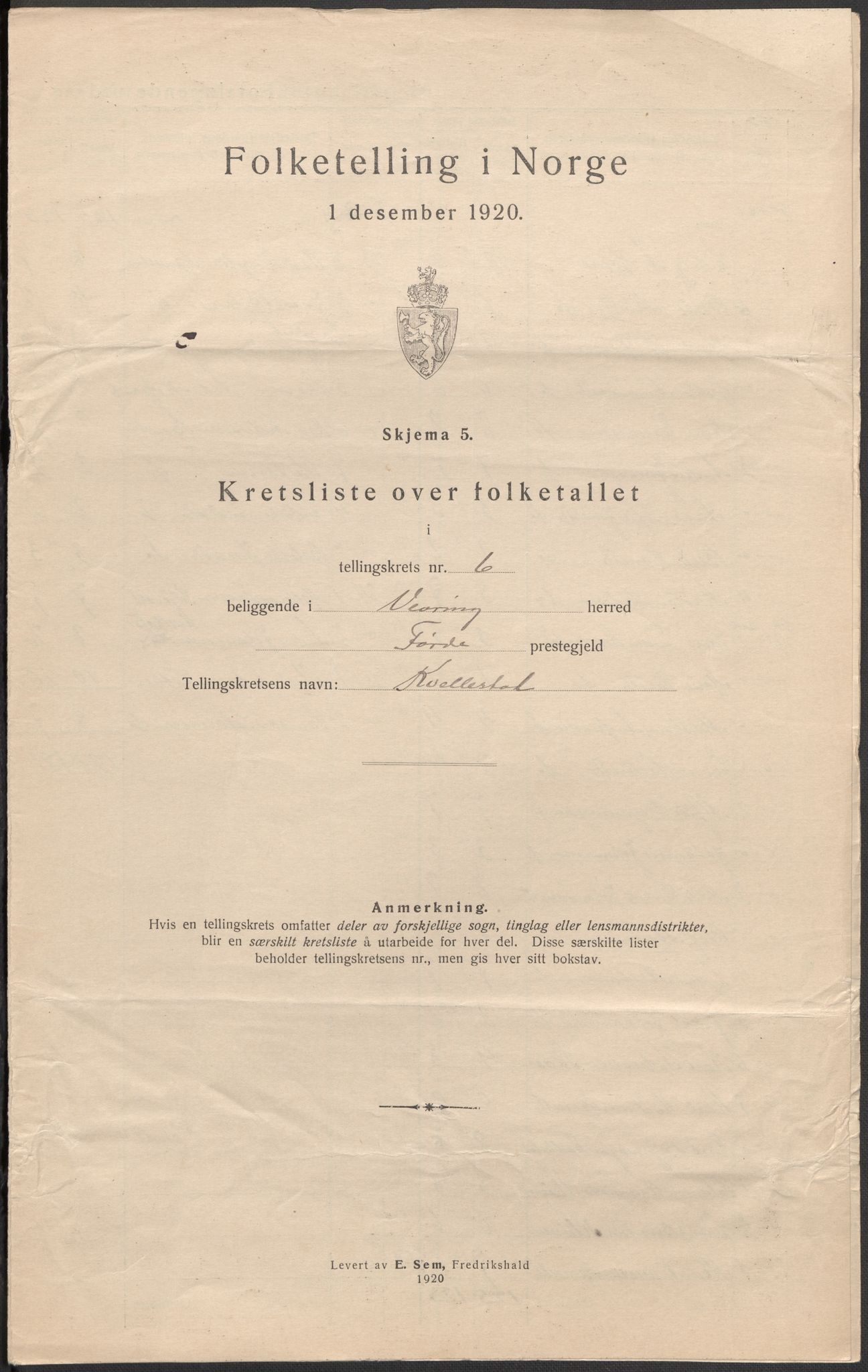 SAB, 1920 census for Vevring, 1920, p. 15