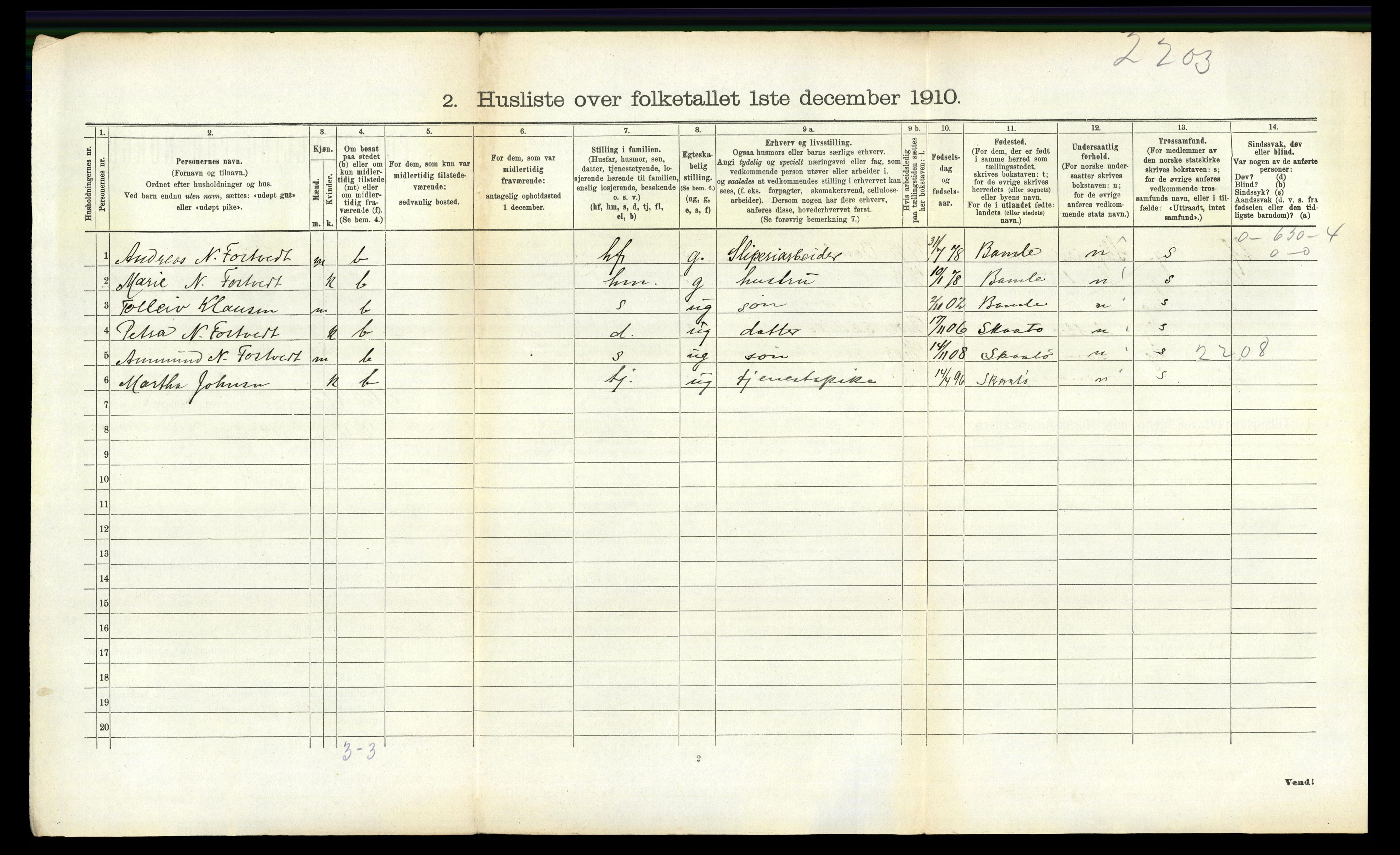 RA, 1910 census for Skåtøy, 1910, p. 1074