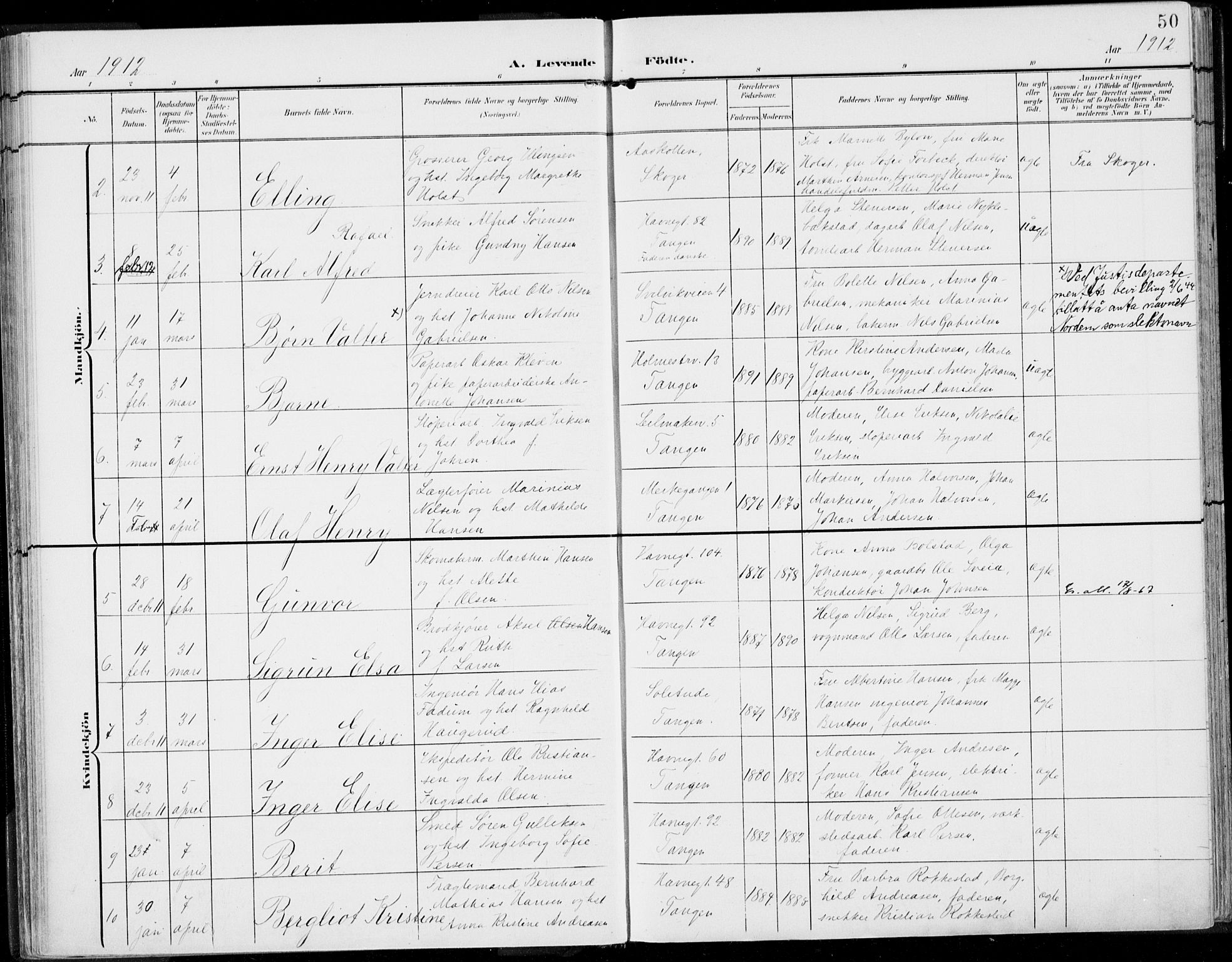 Strømsø kirkebøker, AV/SAKO-A-246/F/Fb/L0008: Parish register (official) no. II 8, 1902-1933, p. 50