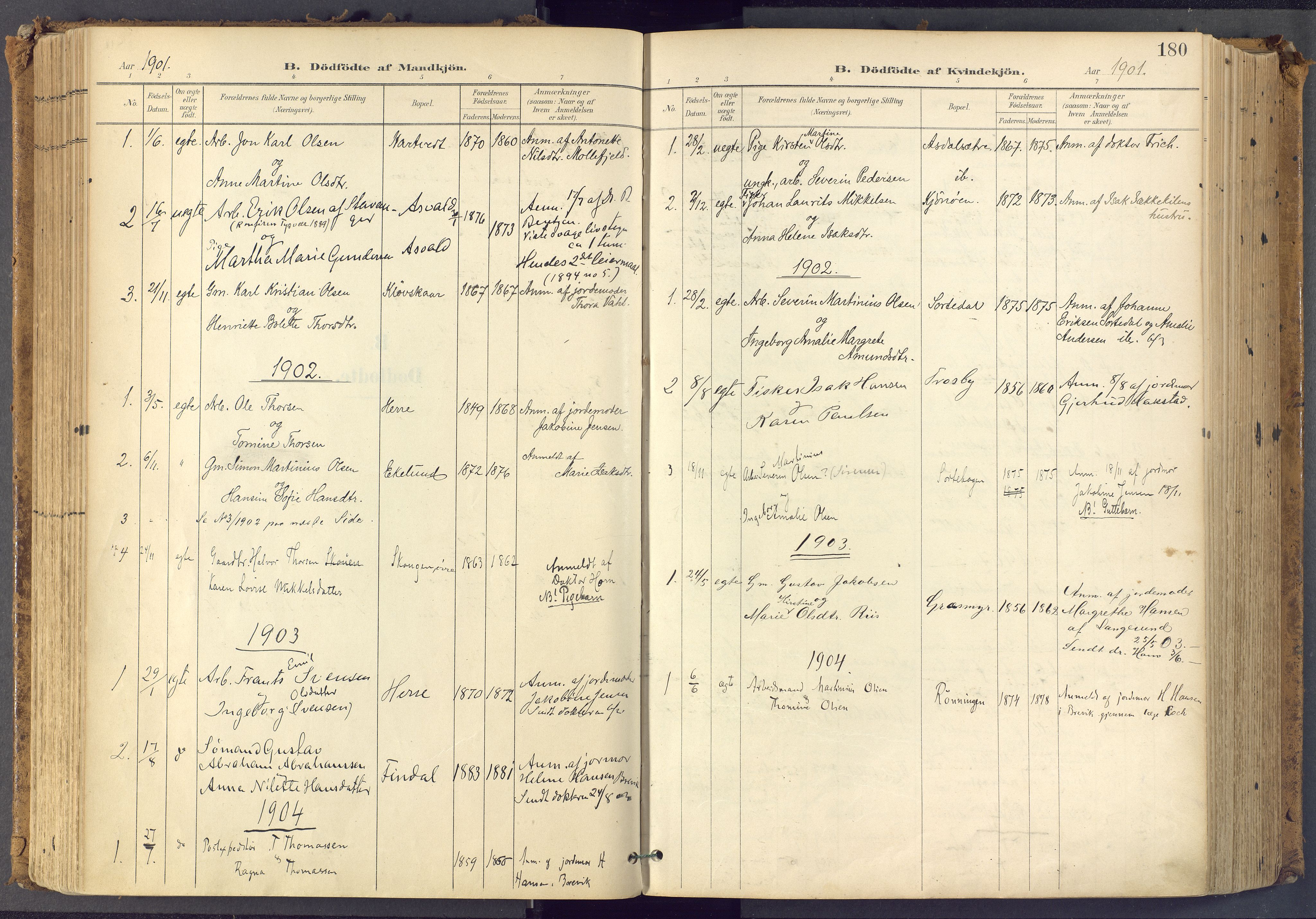 Bamble kirkebøker, SAKO/A-253/F/Fa/L0009: Parish register (official) no. I 9, 1901-1917, p. 180
