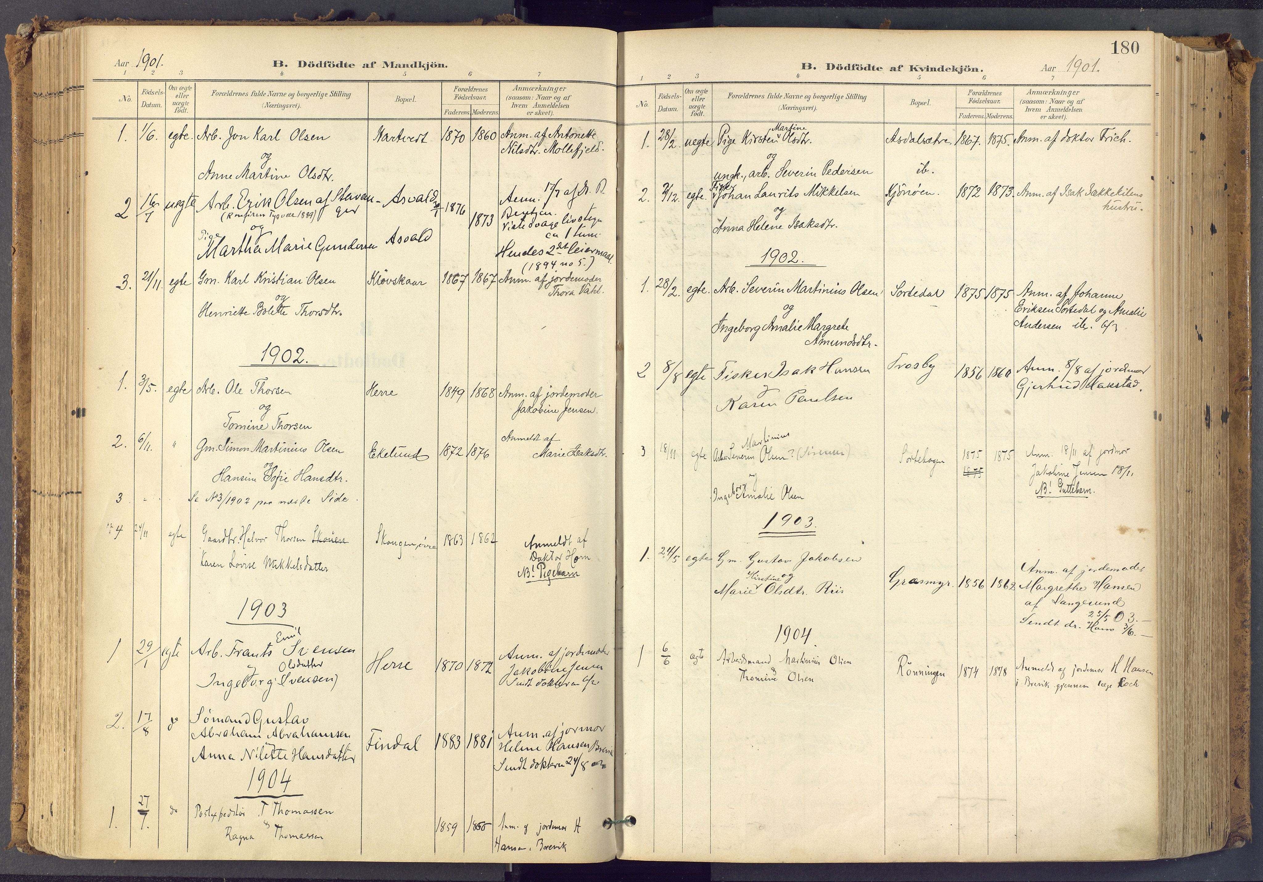 Bamble kirkebøker, AV/SAKO-A-253/F/Fa/L0009: Parish register (official) no. I 9, 1901-1917, p. 180