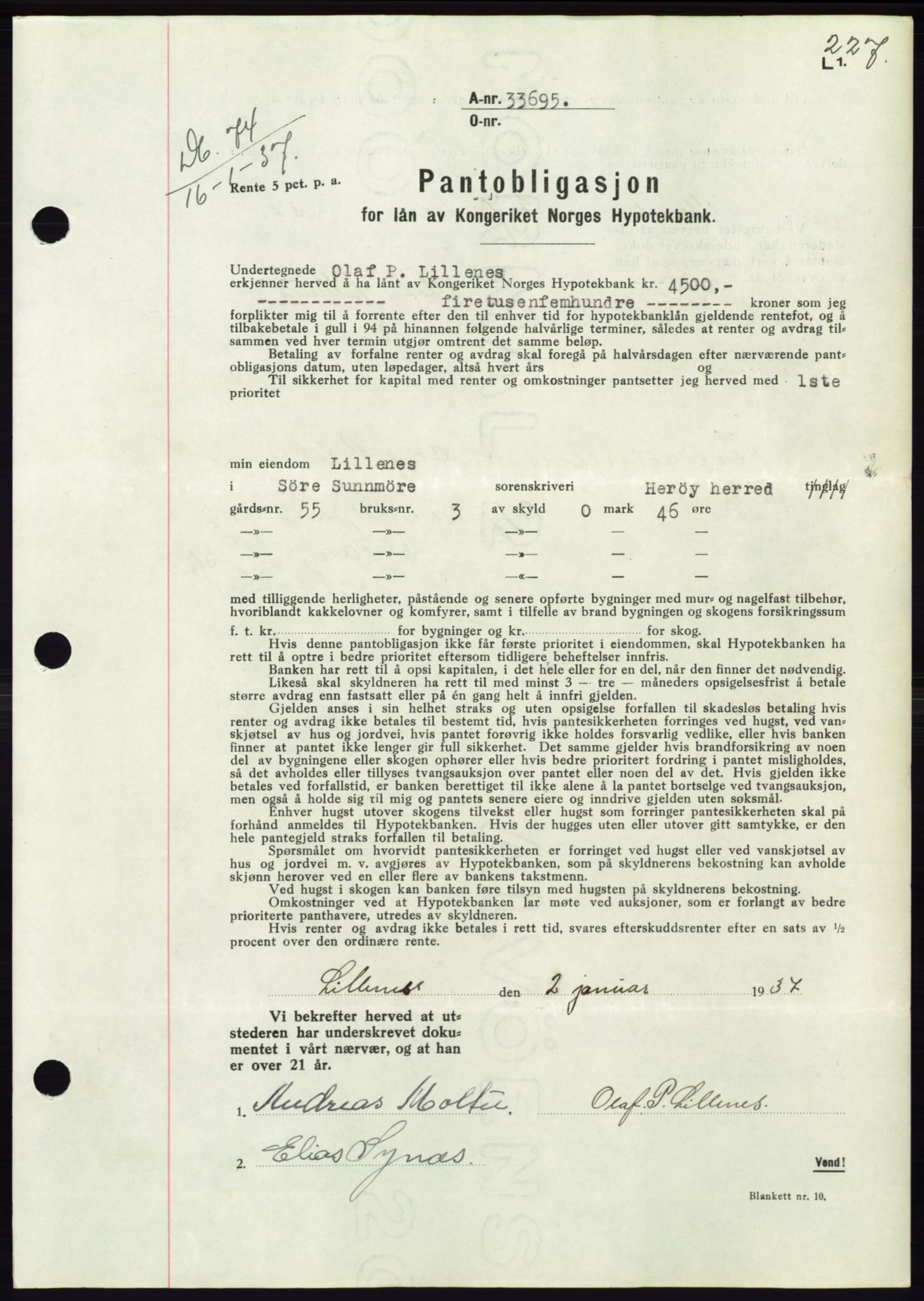 Søre Sunnmøre sorenskriveri, SAT/A-4122/1/2/2C/L0062: Mortgage book no. 56, 1936-1937, Diary no: : 74/1937