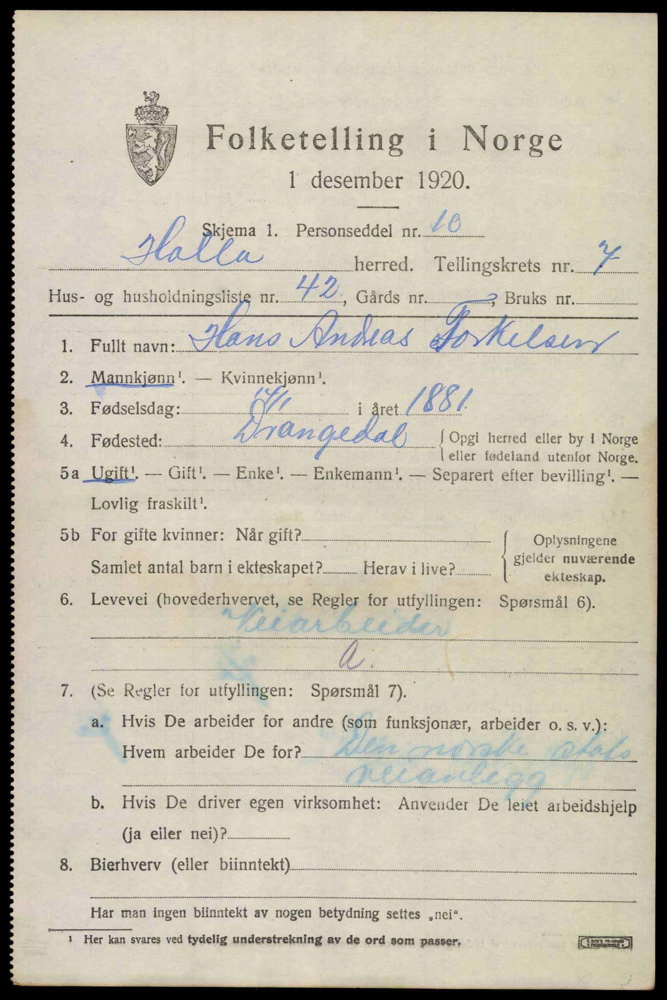 SAKO, 1920 census for Holla, 1920, p. 5307