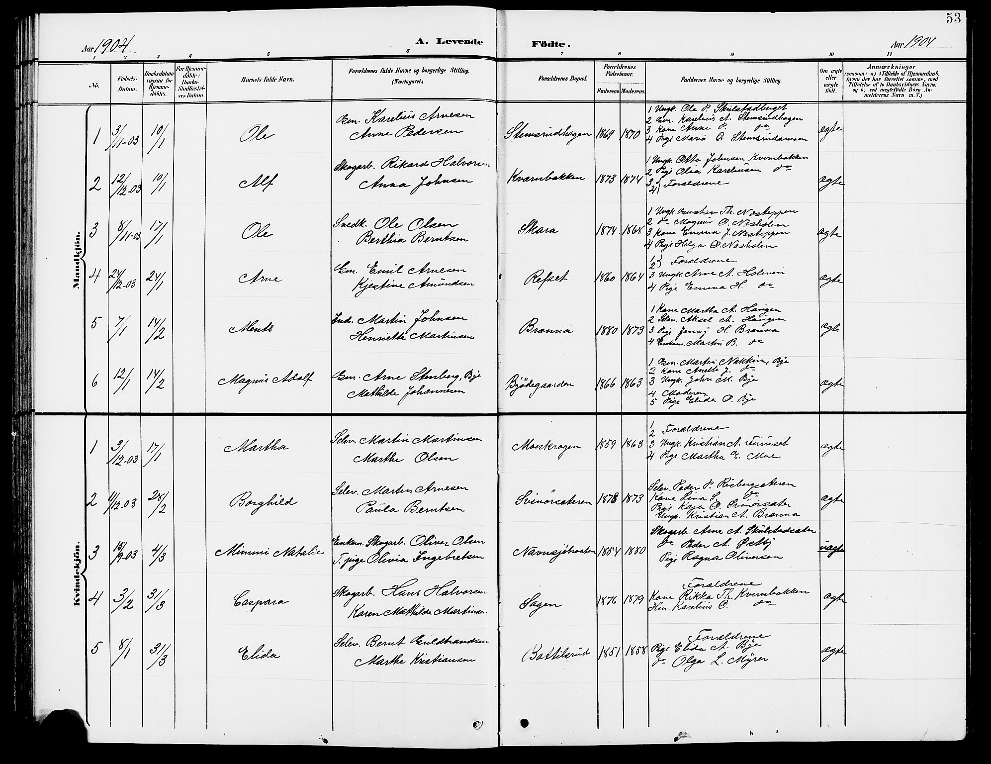 Grue prestekontor, SAH/PREST-036/H/Ha/Hab/L0005: Parish register (copy) no. 5, 1900-1909, p. 53