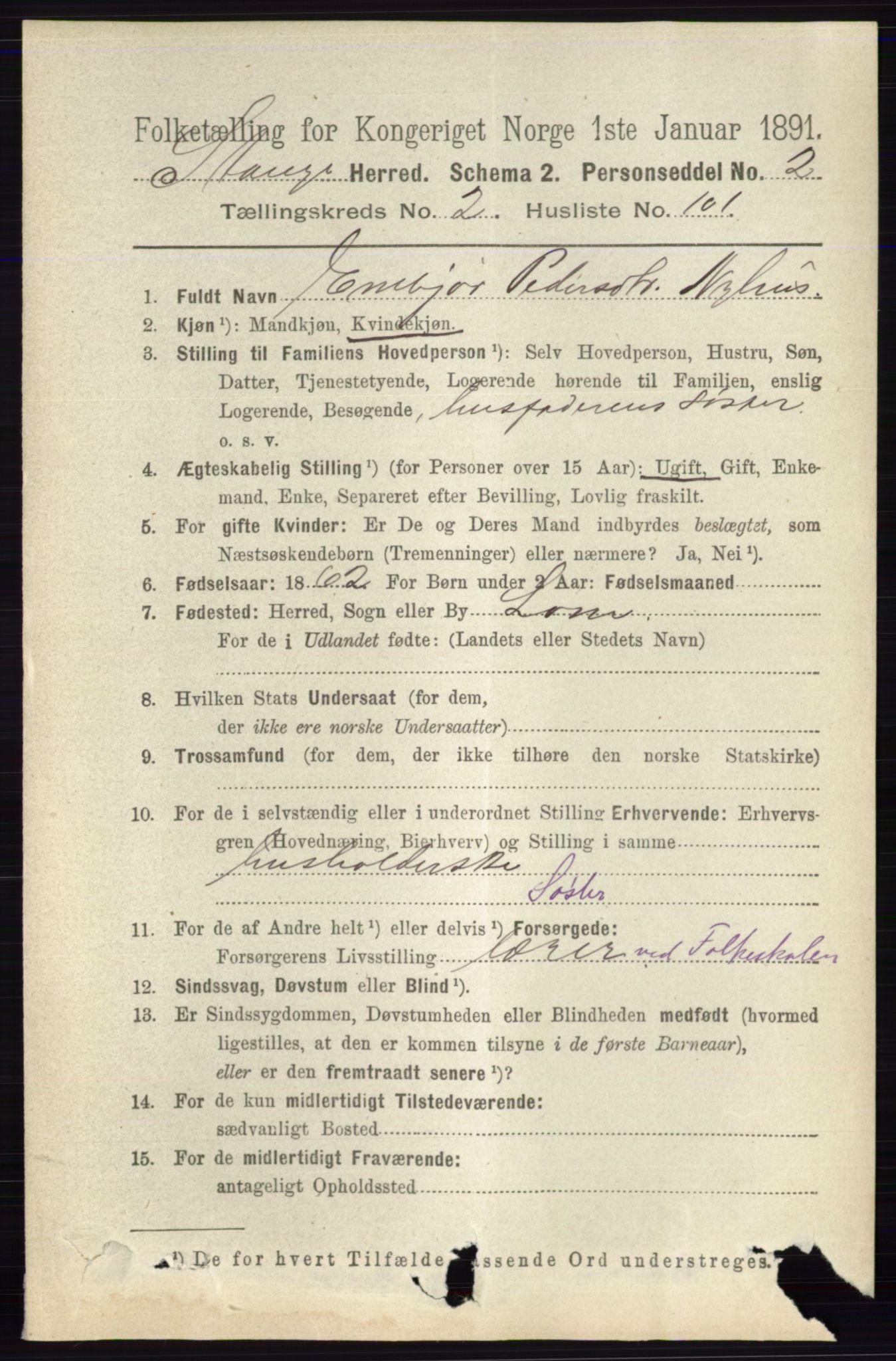 RA, 1891 census for 0417 Stange, 1891, p. 1529