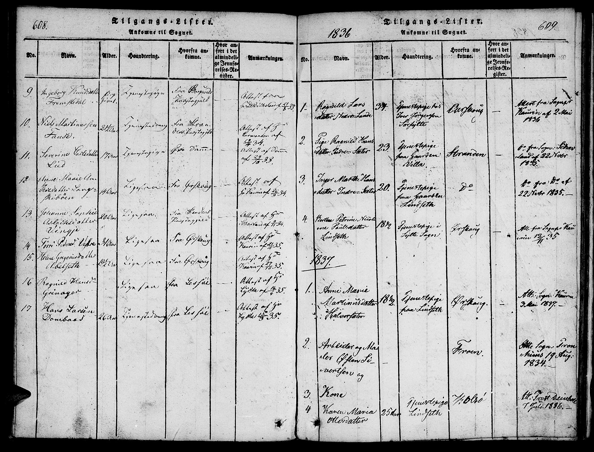 Ministerialprotokoller, klokkerbøker og fødselsregistre - Møre og Romsdal, AV/SAT-A-1454/541/L0544: Parish register (official) no. 541A01, 1818-1847, p. 608-609