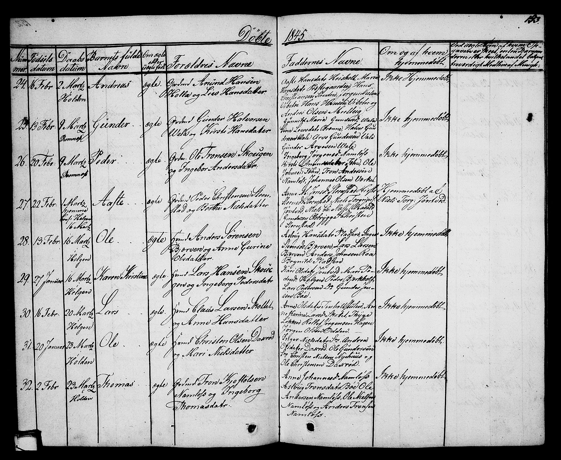 Holla kirkebøker, AV/SAKO-A-272/G/Ga/L0002: Parish register (copy) no. I 2, 1830-1848, p. 153