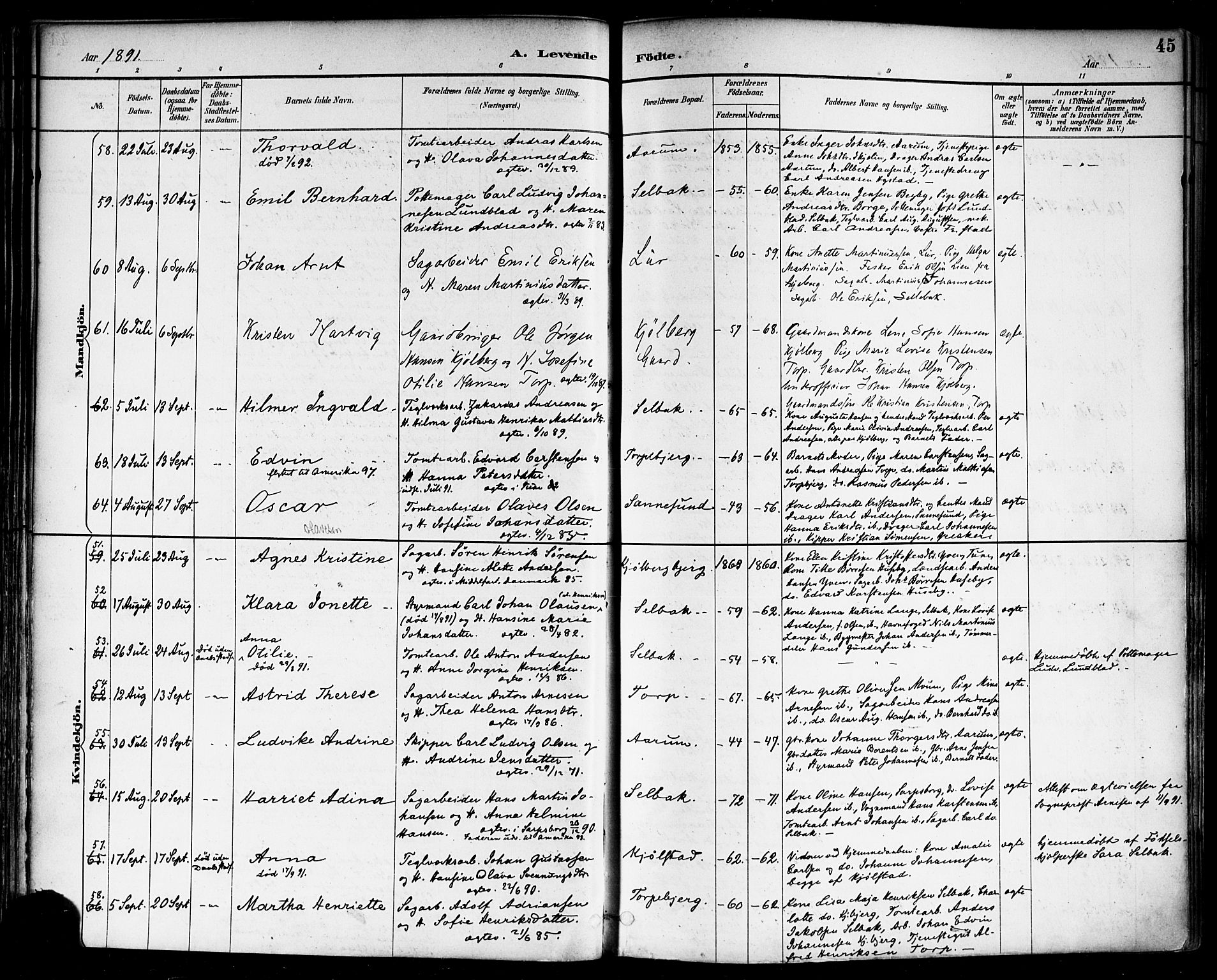 Borge prestekontor Kirkebøker, AV/SAO-A-10903/F/Fa/L0008: Parish register (official) no. I 8A, 1887-1902, p. 45