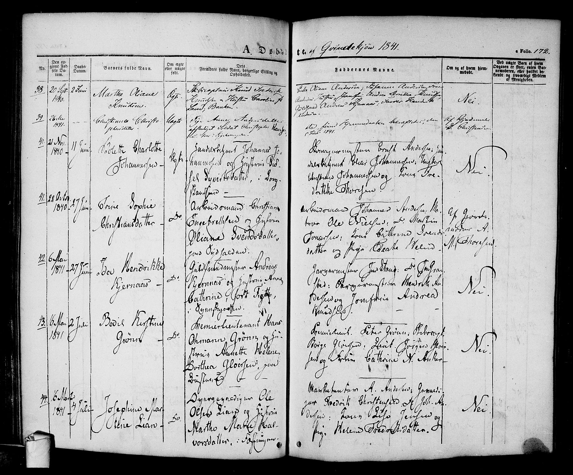 Halden prestekontor Kirkebøker, AV/SAO-A-10909/F/Fa/L0005: Parish register (official) no. I 5, 1834-1845, p. 172