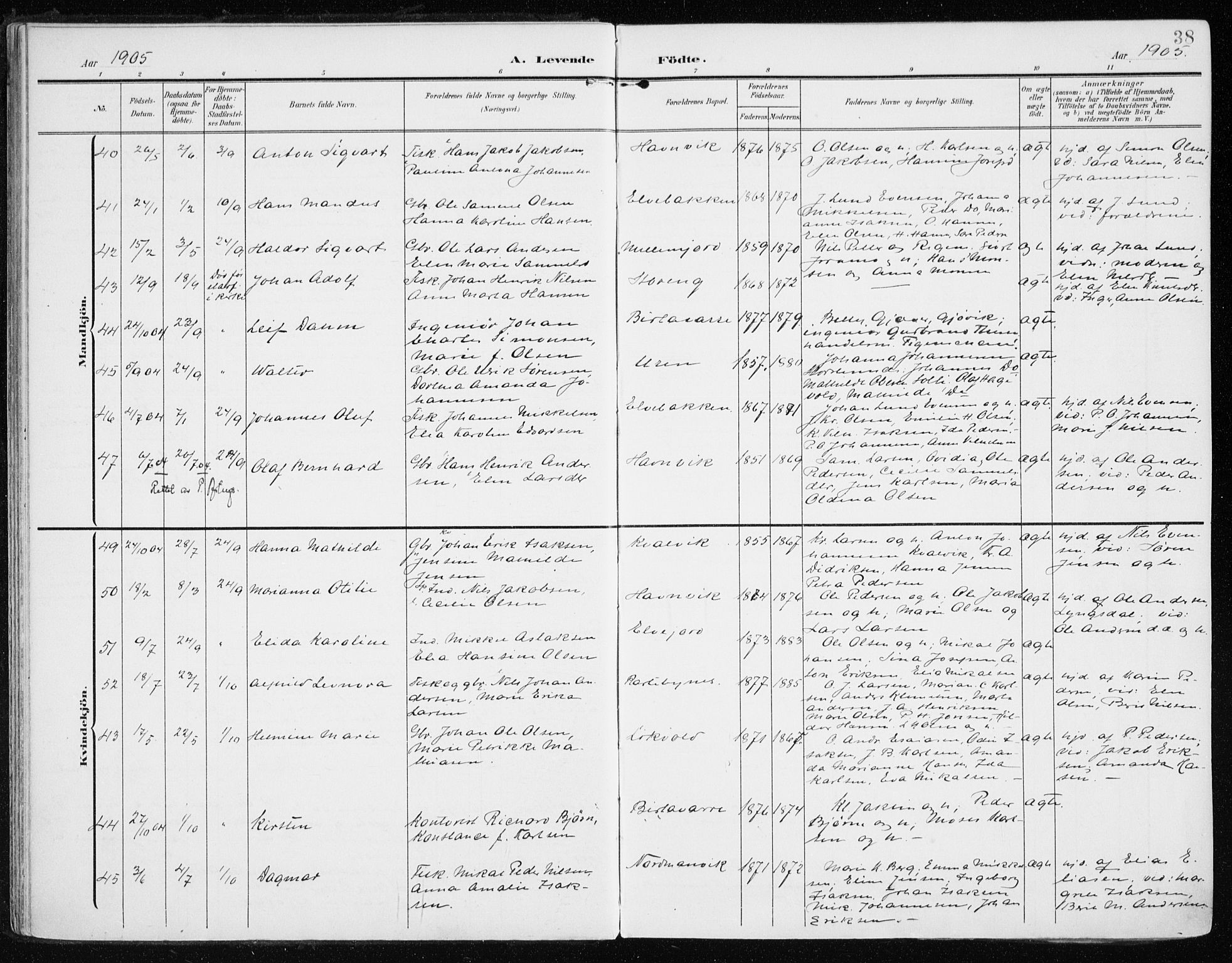 Lyngen sokneprestembete, AV/SATØ-S-1289/H/He/Hea/L0011kirke: Parish register (official) no. 11, 1903-1913, p. 38