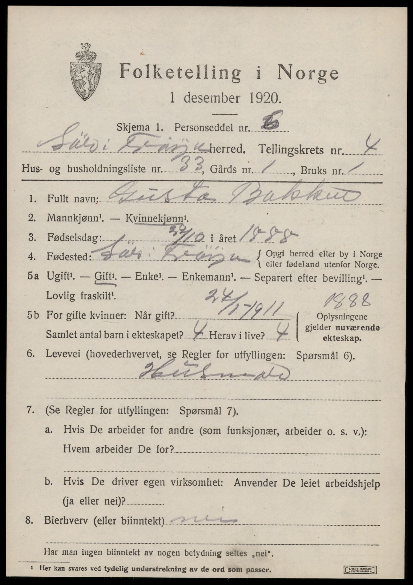 SAT, 1920 census for Sør-Frøya, 1920, p. 3723