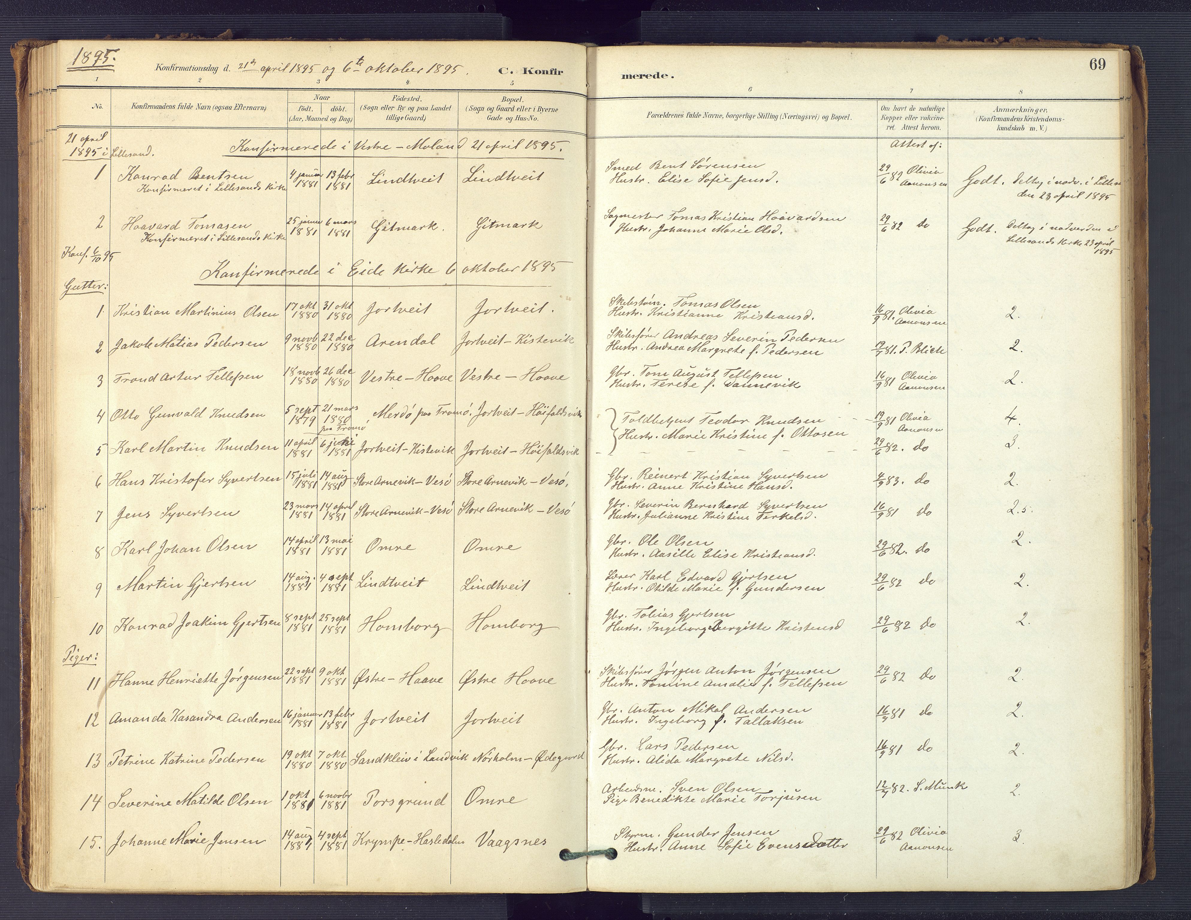 Hommedal sokneprestkontor, SAK/1111-0023/F/Fa/Faa/L0003: Parish register (official) no. A 3, 1885-1916, p. 69