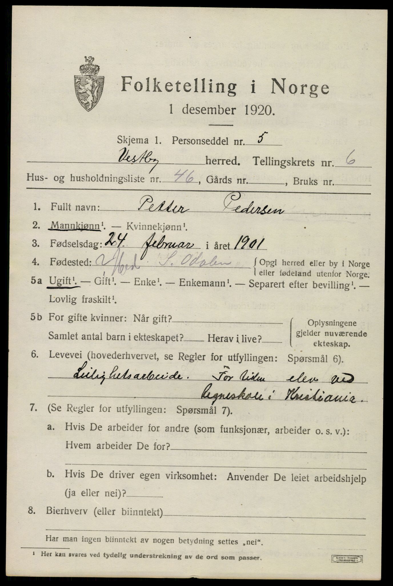 SAO, 1920 census for Vestby, 1920, p. 7281