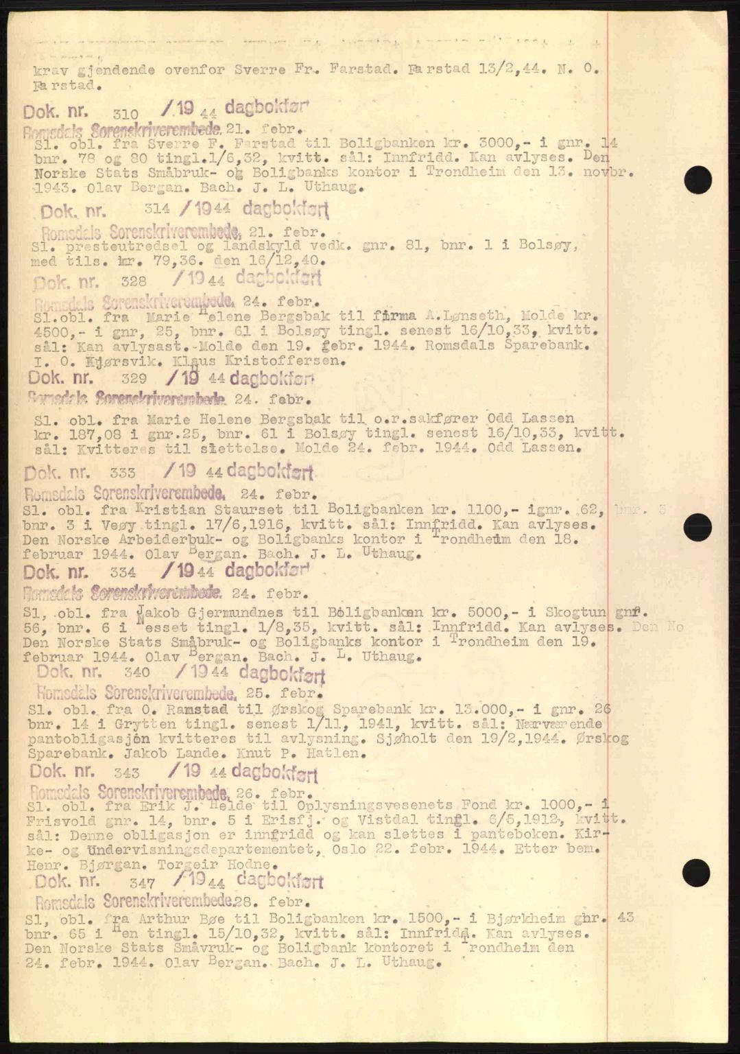 Romsdal sorenskriveri, AV/SAT-A-4149/1/2/2C: Mortgage book no. C1a, 1936-1945, Diary no: : 310/1944