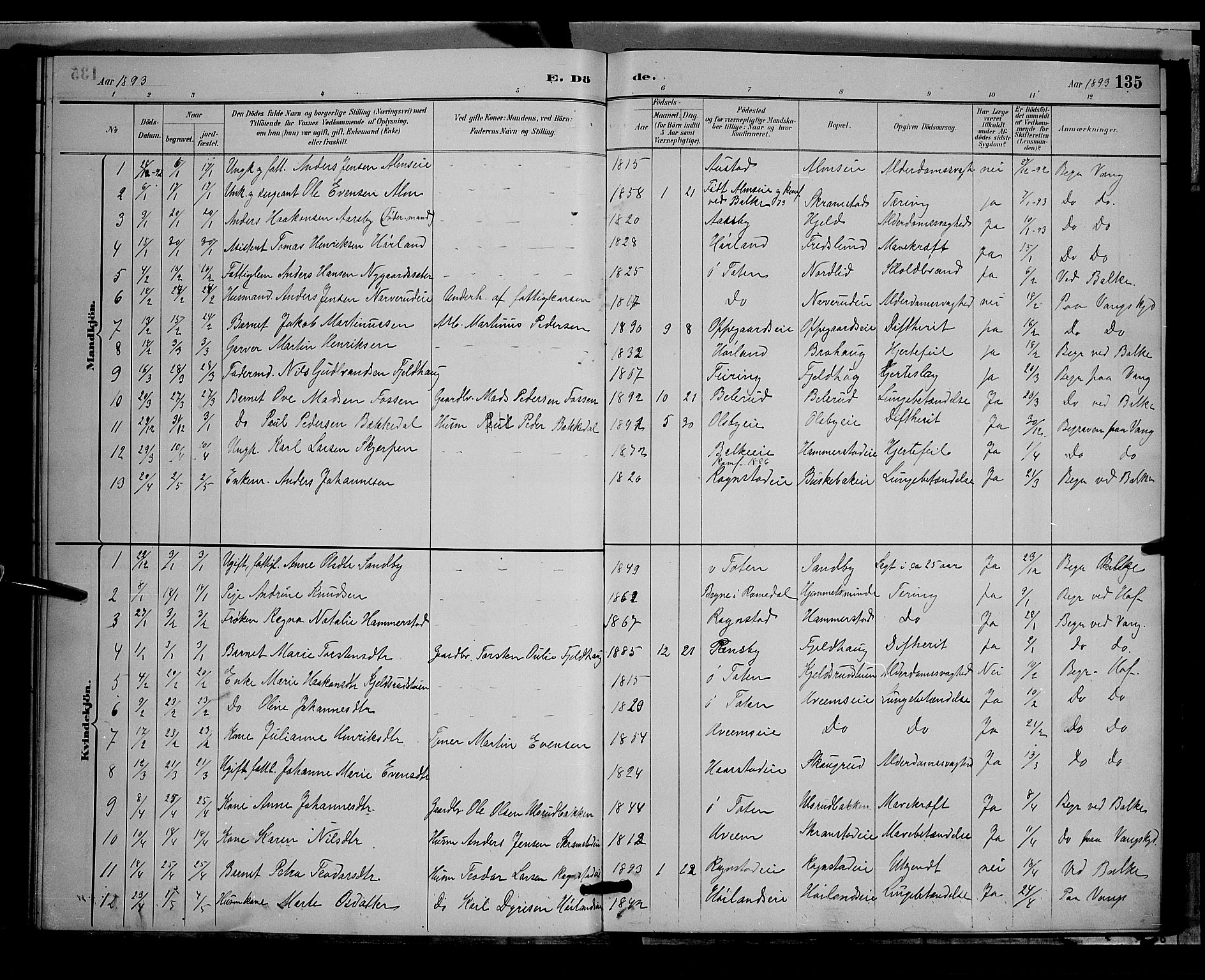 Østre Toten prestekontor, AV/SAH-PREST-104/H/Ha/Hab/L0005: Parish register (copy) no. 5, 1884-1893, p. 135