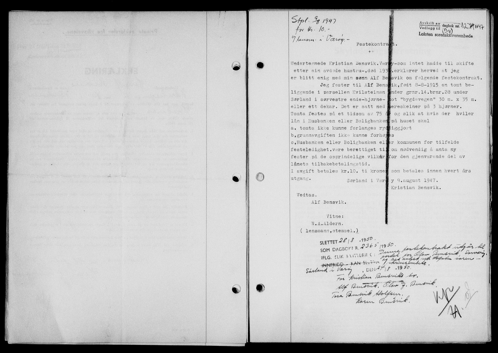 Lofoten sorenskriveri, SAT/A-0017/1/2/2C/L0016a: Mortgage book no. 16a, 1947-1947, Diary no: : 1279/1947