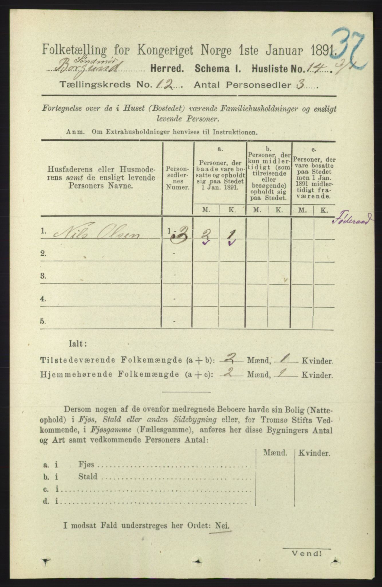 RA, 1891 census for 1531 Borgund, 1891, p. 3153