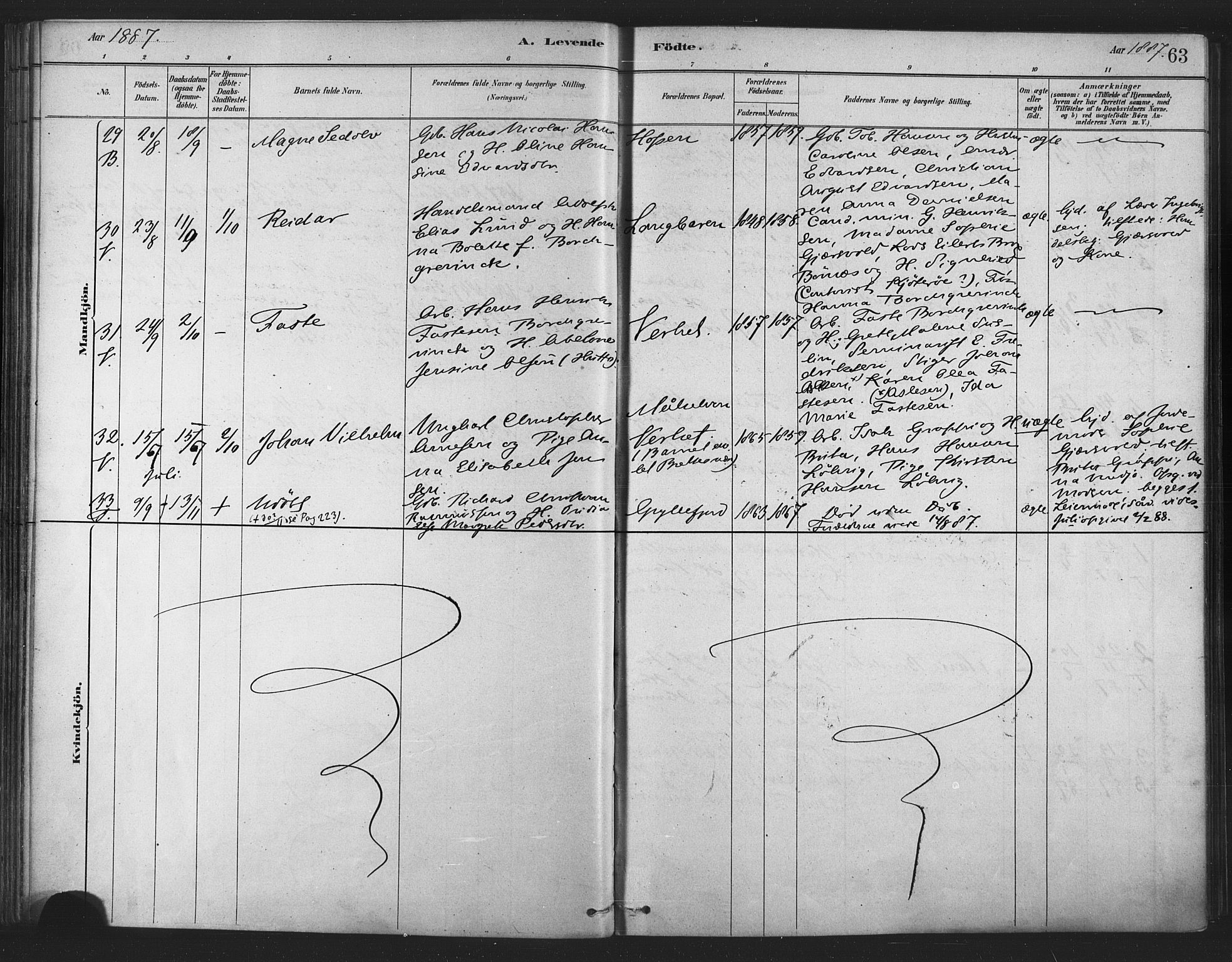 Berg sokneprestkontor, SATØ/S-1318/G/Ga/Gaa/L0004kirke: Parish register (official) no. 4, 1880-1894, p. 63