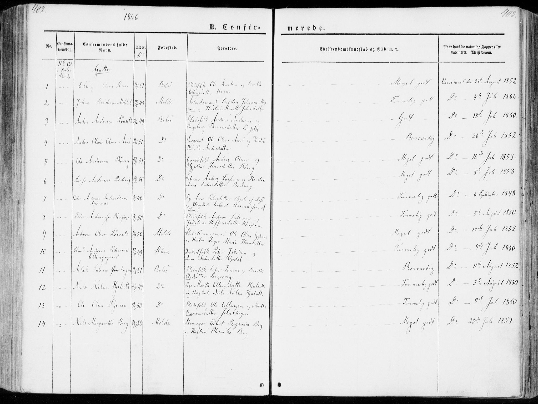 Ministerialprotokoller, klokkerbøker og fødselsregistre - Møre og Romsdal, SAT/A-1454/555/L0653: Parish register (official) no. 555A04, 1843-1869, p. 402-403