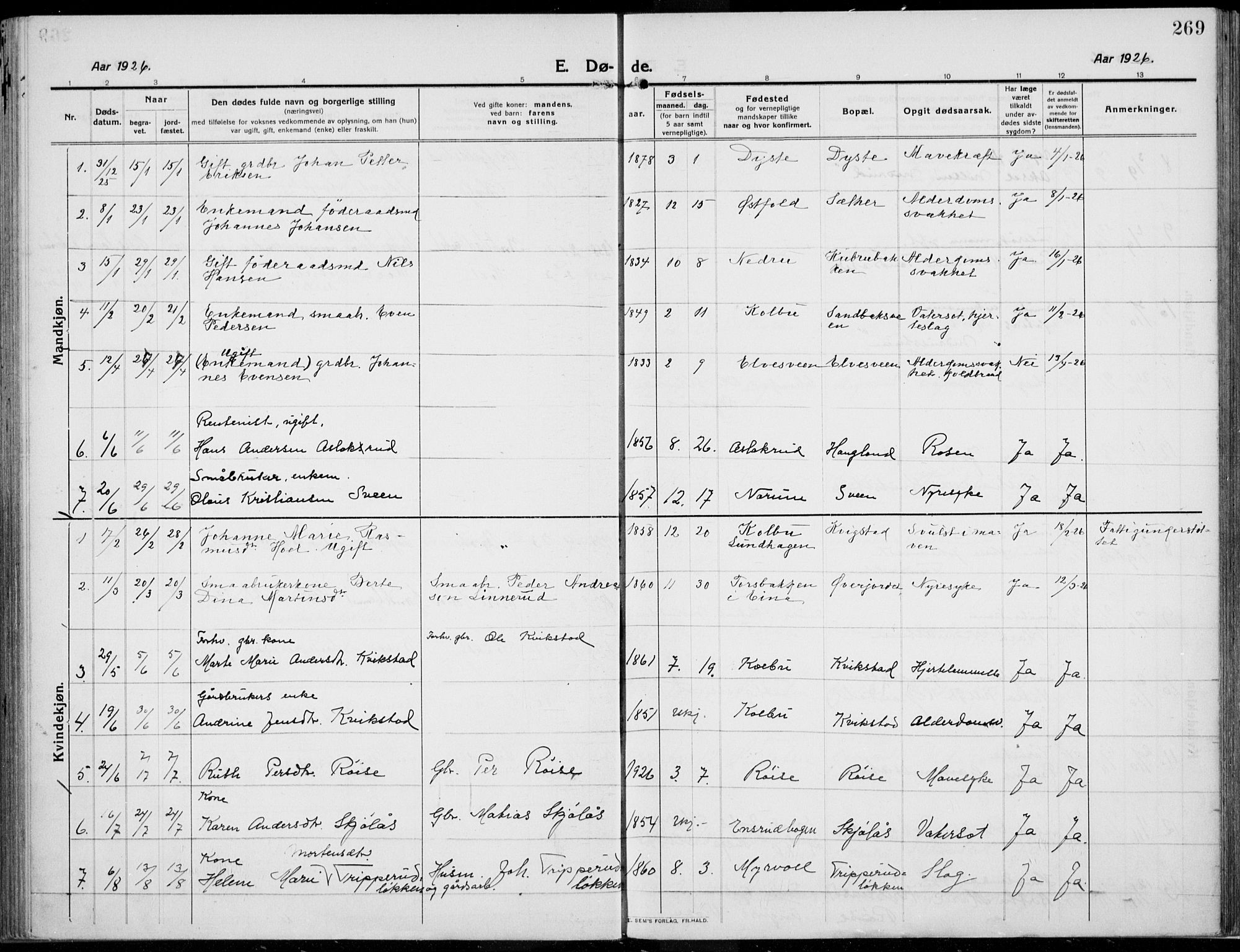 Kolbu prestekontor, SAH/PREST-110/H/Ha/Haa/L0002: Parish register (official) no. 2, 1912-1926, p. 269