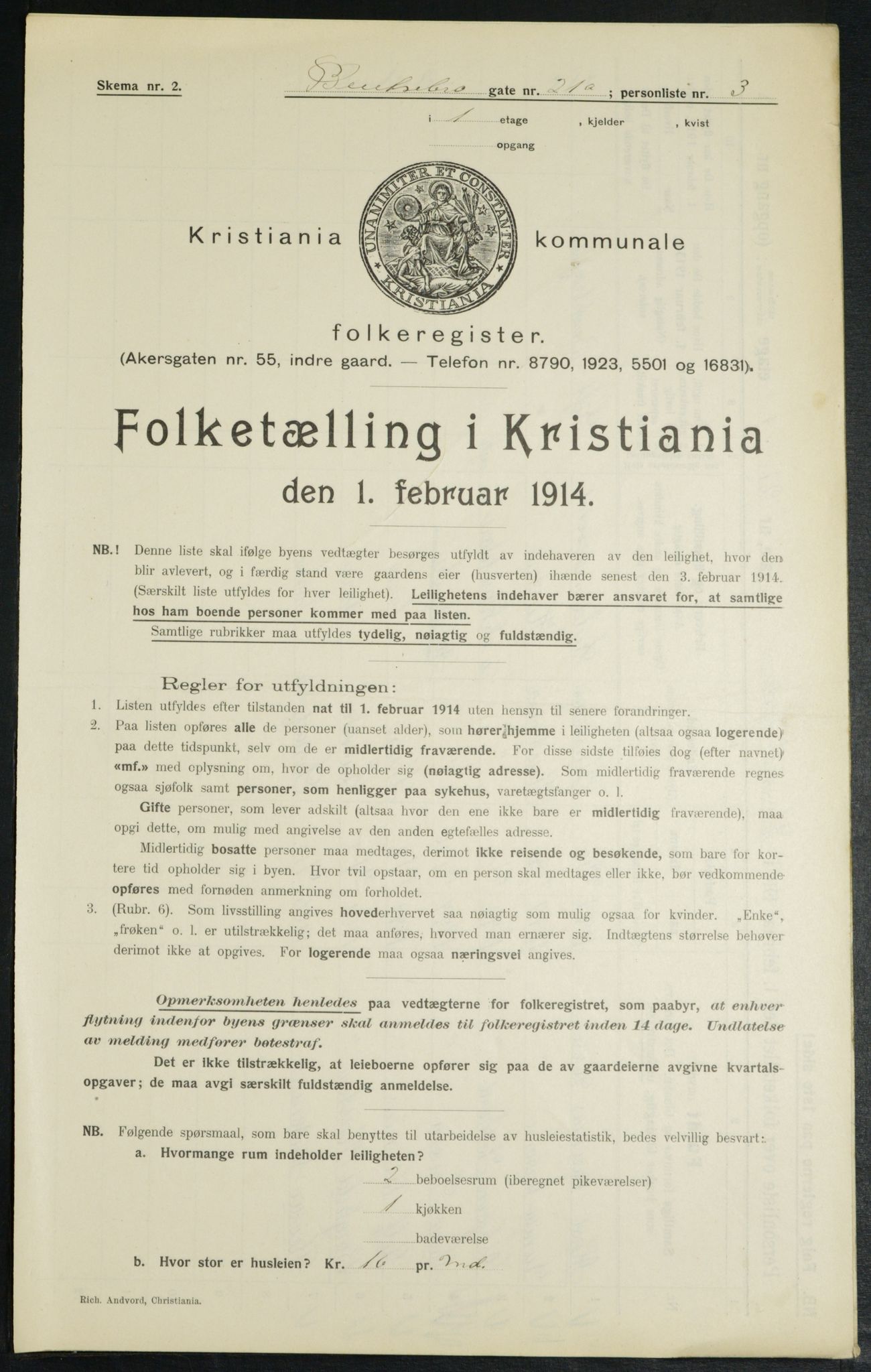 OBA, Municipal Census 1914 for Kristiania, 1914, p. 3486