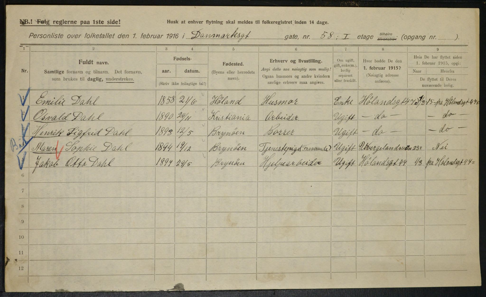 OBA, Municipal Census 1916 for Kristiania, 1916, p. 15106