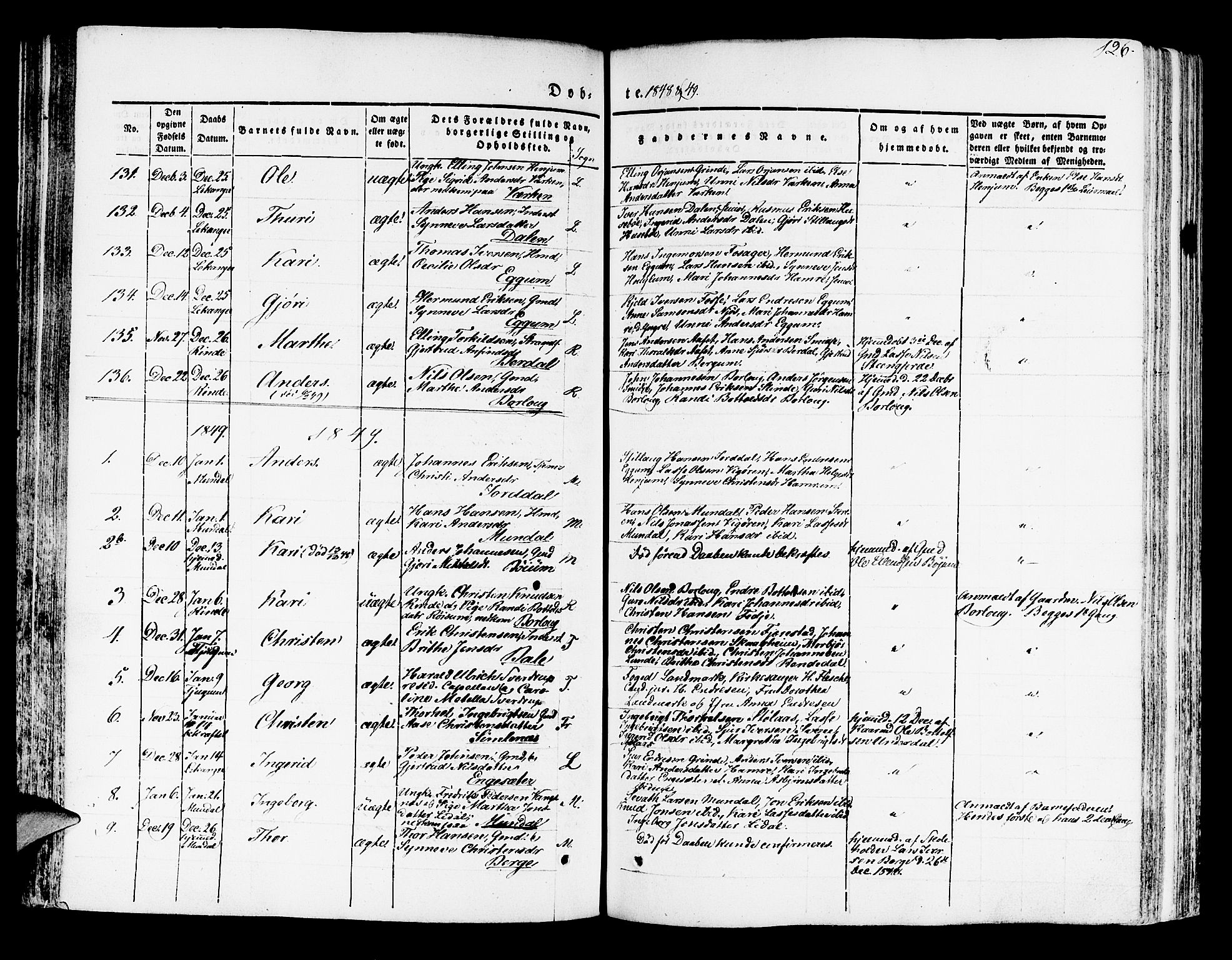 Leikanger sokneprestembete, SAB/A-81001: Parish register (official) no. A 7, 1838-1851, p. 126