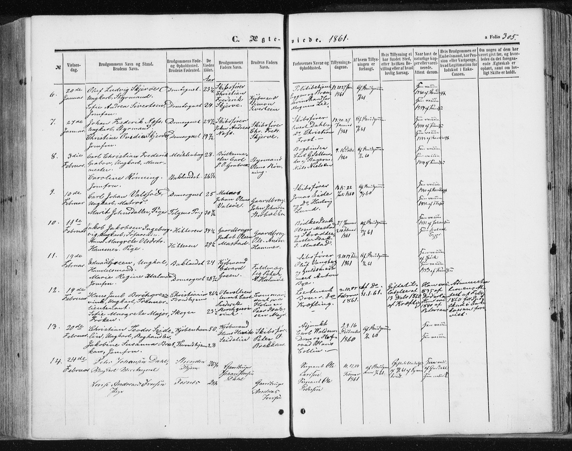 Ministerialprotokoller, klokkerbøker og fødselsregistre - Sør-Trøndelag, SAT/A-1456/602/L0115: Parish register (official) no. 602A13, 1860-1872, p. 305