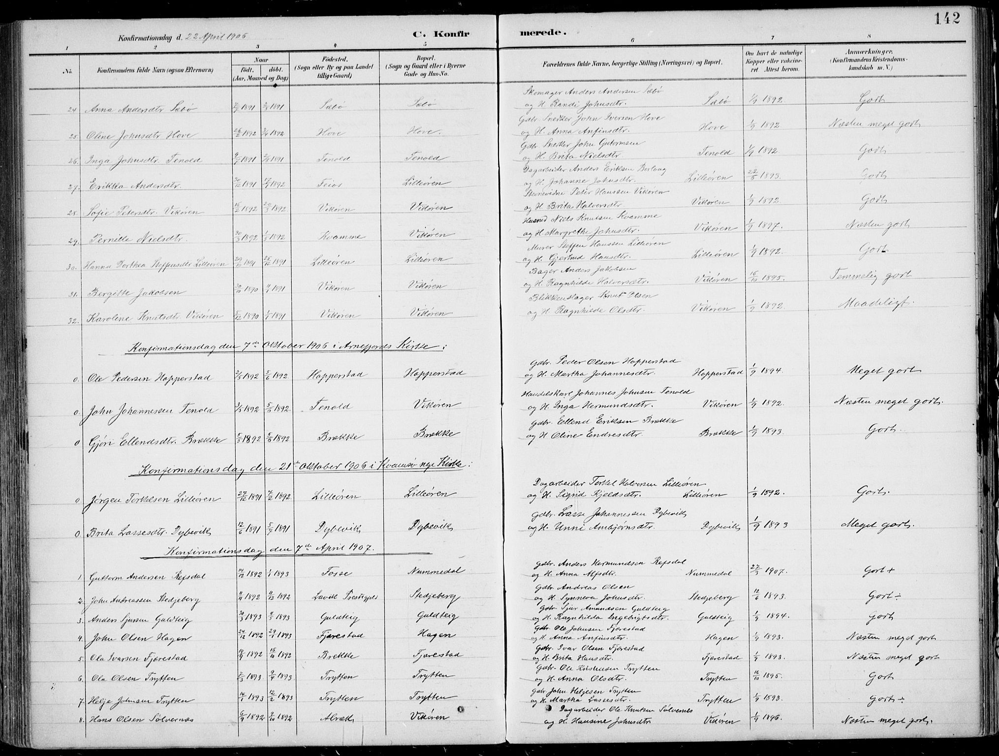 Vik sokneprestembete, AV/SAB-A-81501/H/Haa/Haab/L0002: Parish register (official) no. B  2, 1891-1907, p. 142