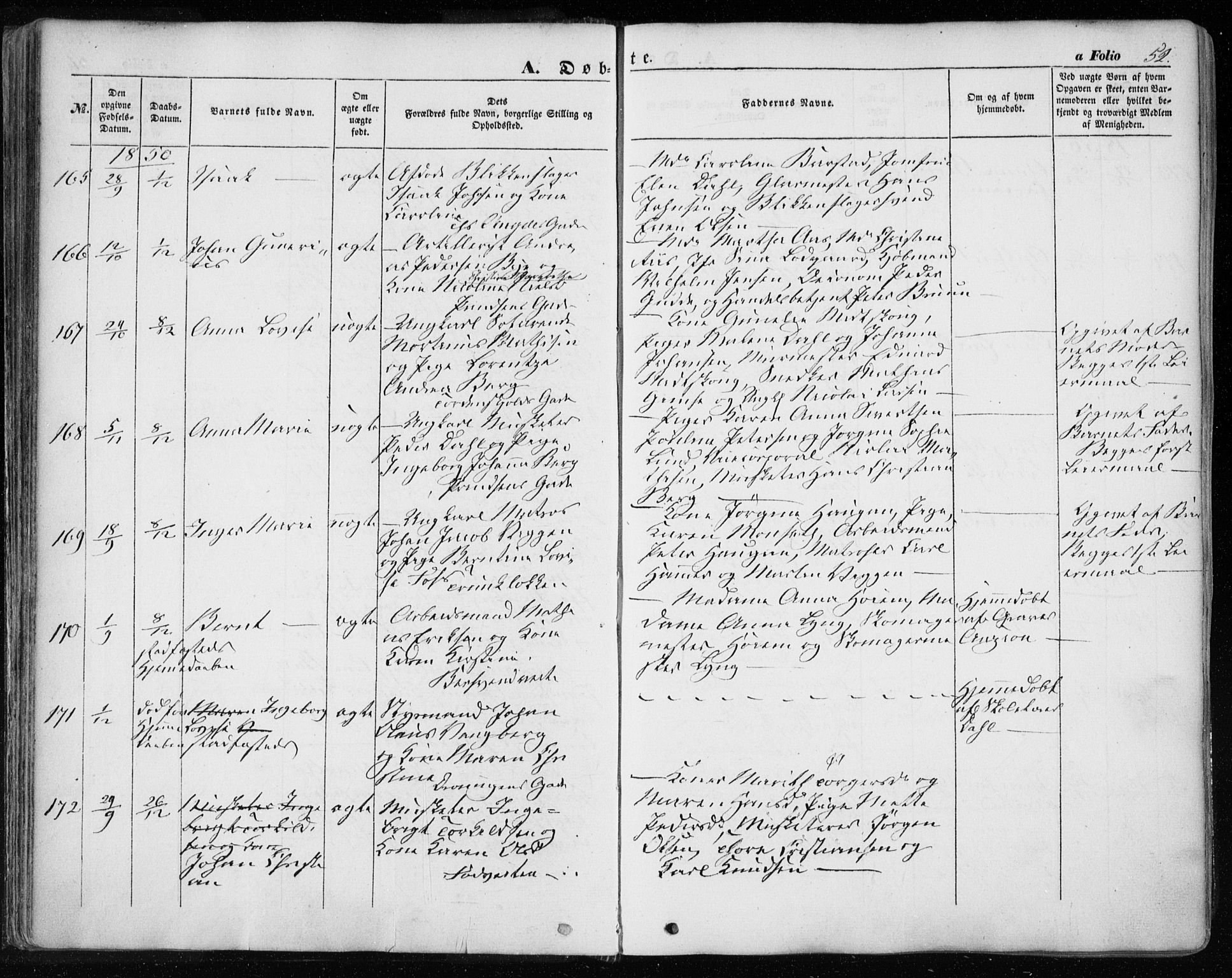 Ministerialprotokoller, klokkerbøker og fødselsregistre - Sør-Trøndelag, SAT/A-1456/601/L0051: Parish register (official) no. 601A19, 1848-1857, p. 52