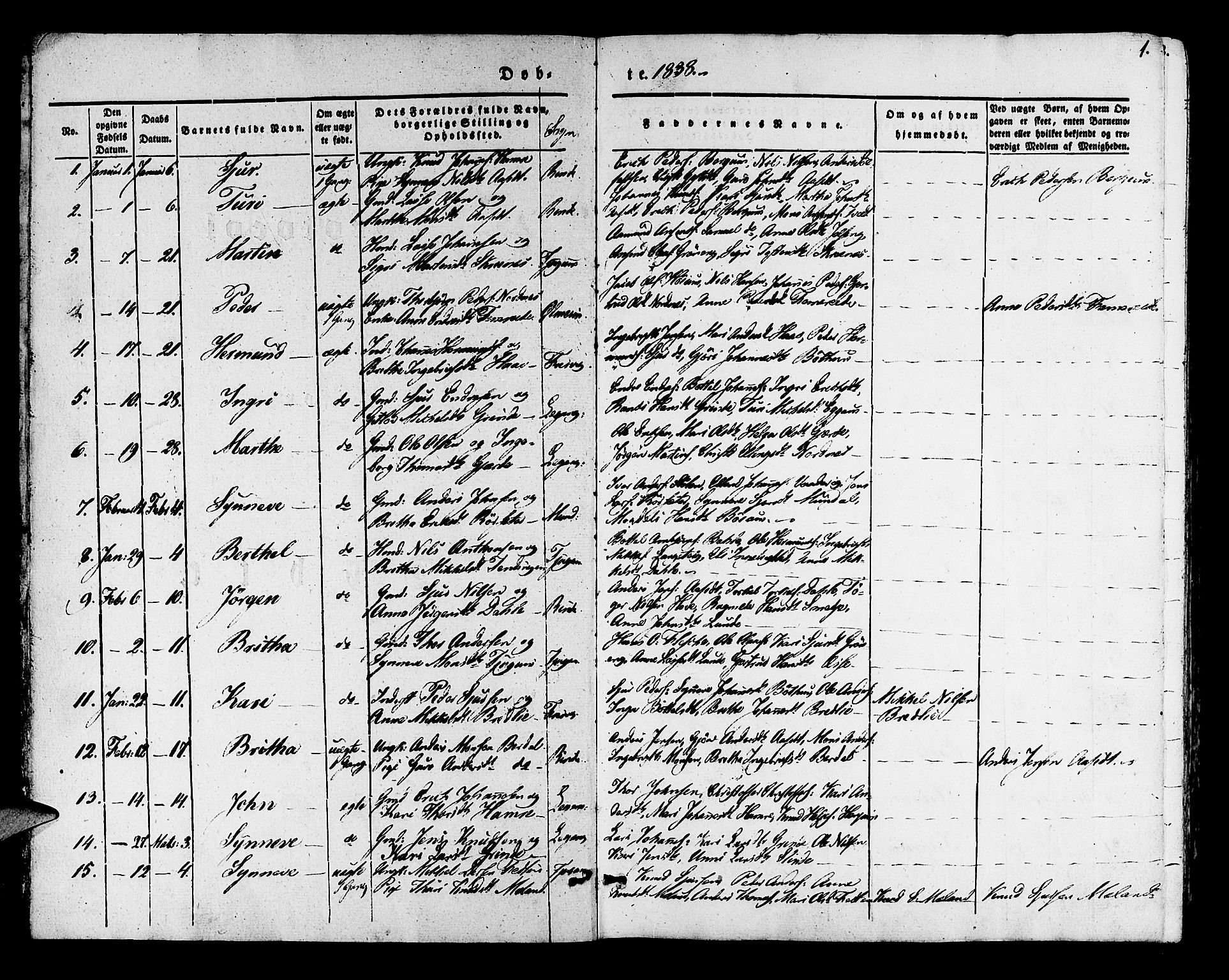 Leikanger sokneprestembete, SAB/A-81001: Parish register (official) no. A 7, 1838-1851, p. 1