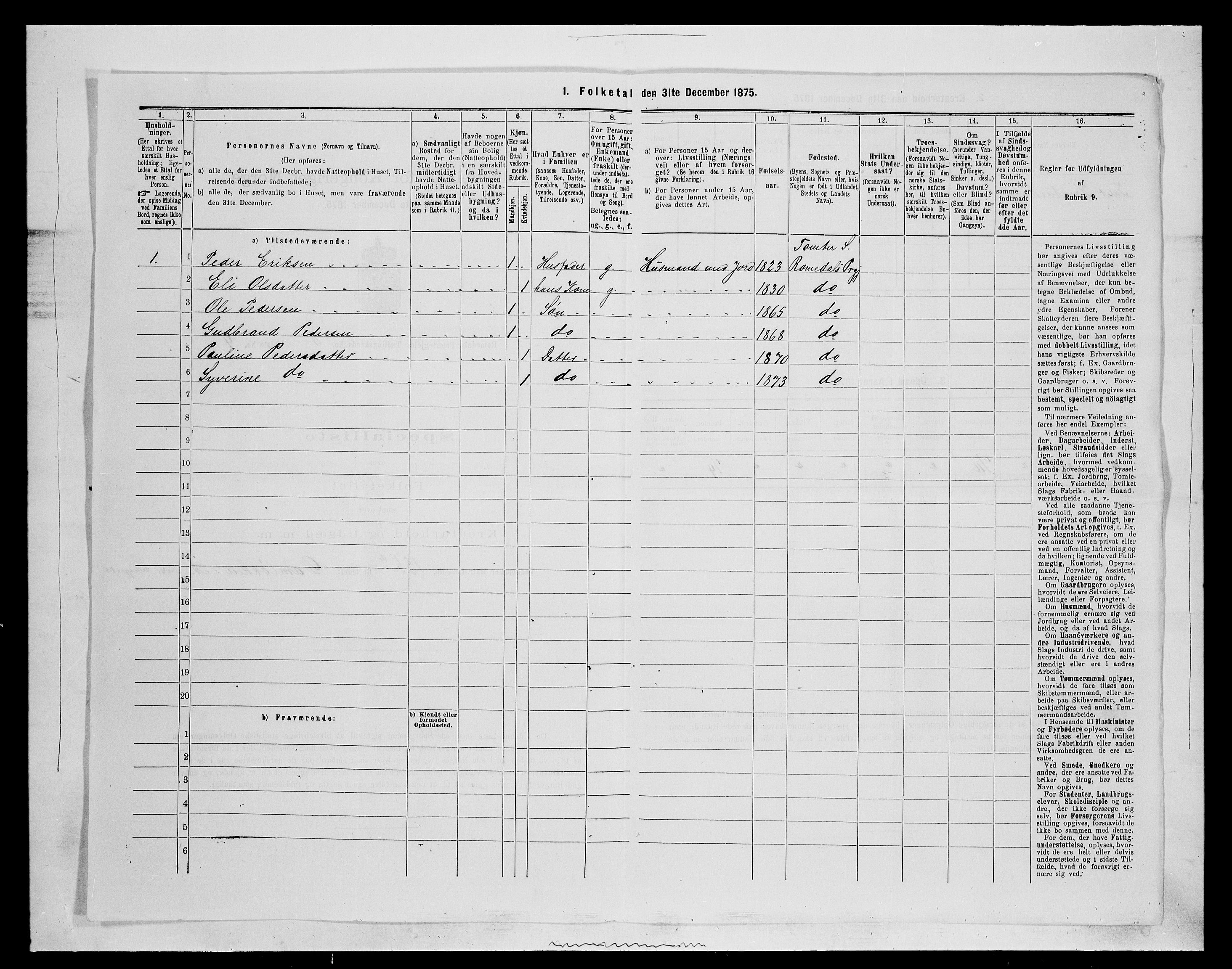 SAH, 1875 census for 0416P Romedal, 1875, p. 1213