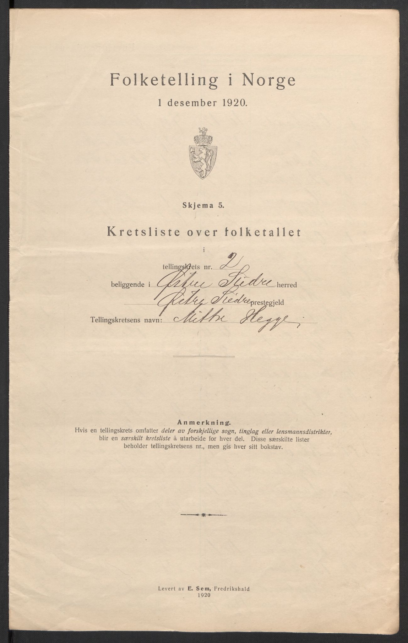 SAH, 1920 census for Øystre Slidre, 1920, p. 12