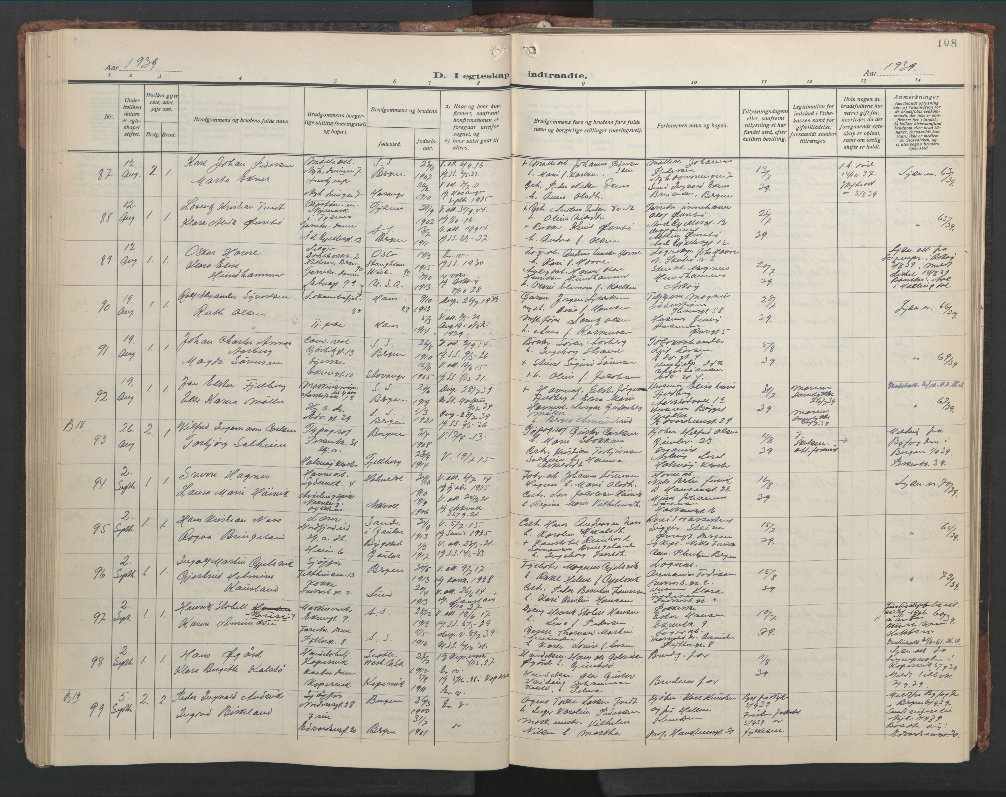 Sandviken Sokneprestembete, AV/SAB-A-77601/H/Hb/L0015: Parish register (copy) no. D 2, 1929-1953, p. 107b-108a