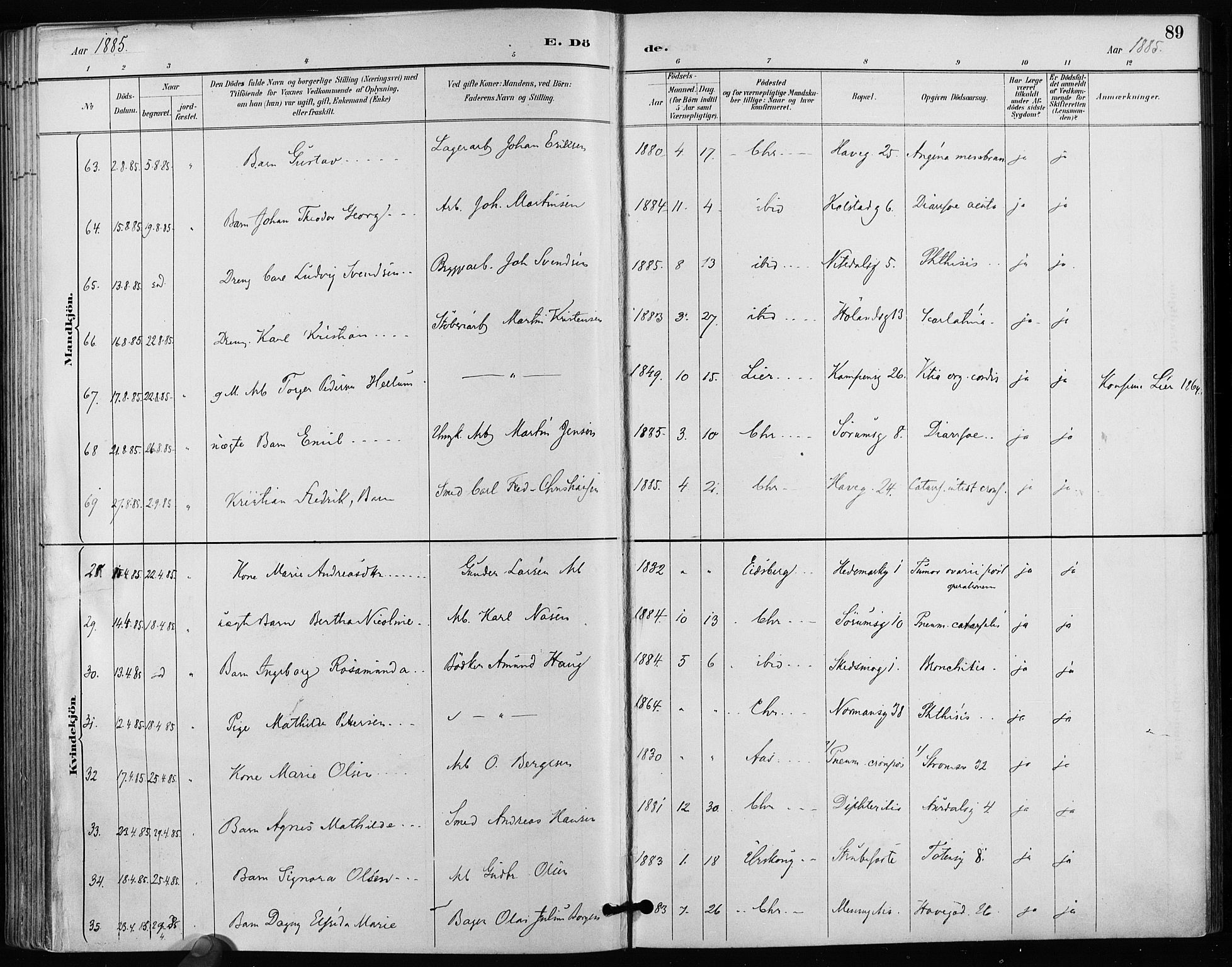 Kampen prestekontor Kirkebøker, AV/SAO-A-10853/F/Fa/L0004: Parish register (official) no. I 4, 1885-1892, p. 89