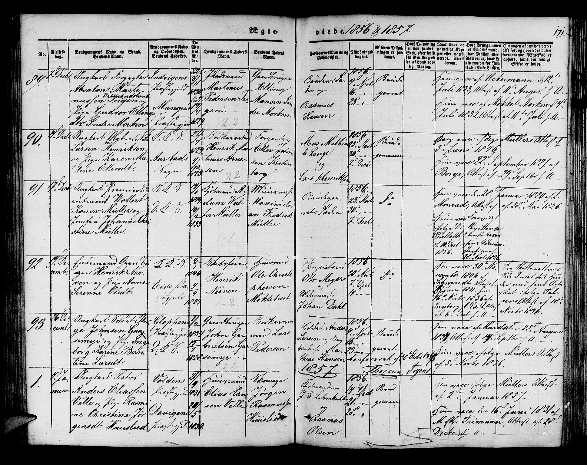 Korskirken sokneprestembete, SAB/A-76101/H/Hab: Parish register (copy) no. D 1, 1840-1867, p. 171