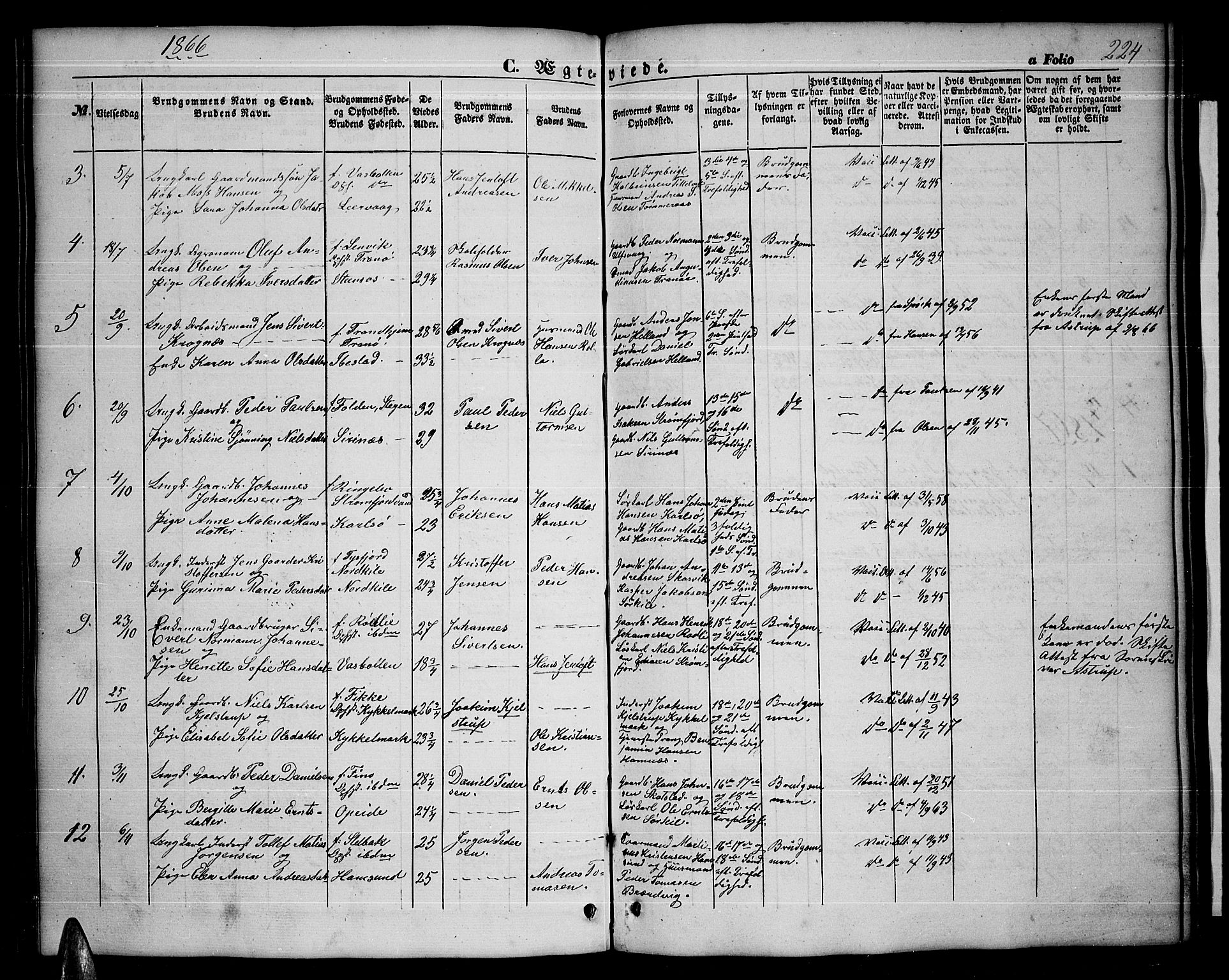 Ministerialprotokoller, klokkerbøker og fødselsregistre - Nordland, AV/SAT-A-1459/859/L0857: Parish register (copy) no. 859C03, 1854-1873, p. 224