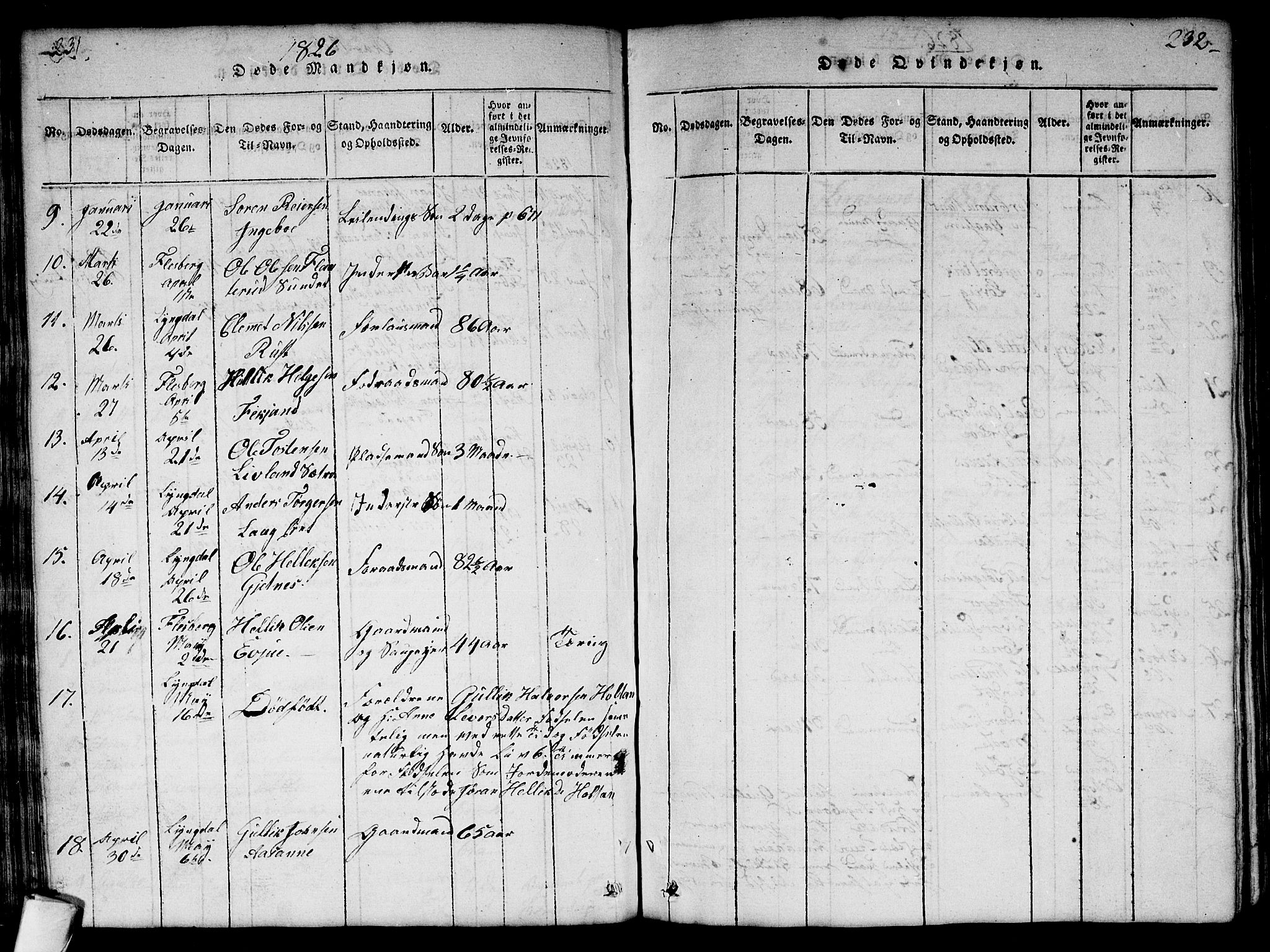 Flesberg kirkebøker, AV/SAKO-A-18/G/Ga/L0001: Parish register (copy) no. I 1, 1816-1834, p. 231-232