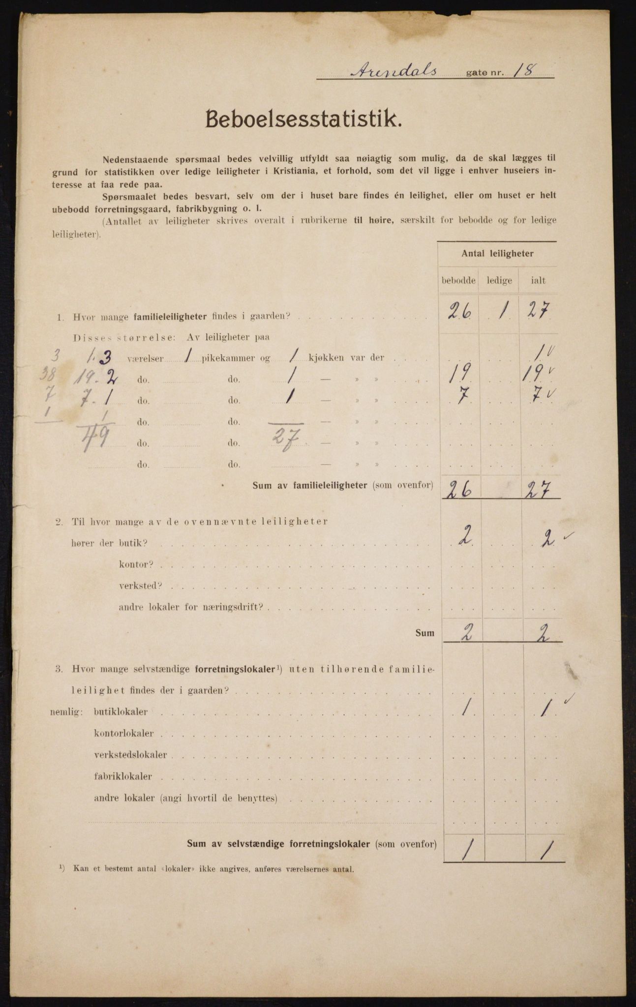 OBA, Municipal Census 1910 for Kristiania, 1910, p. 2018