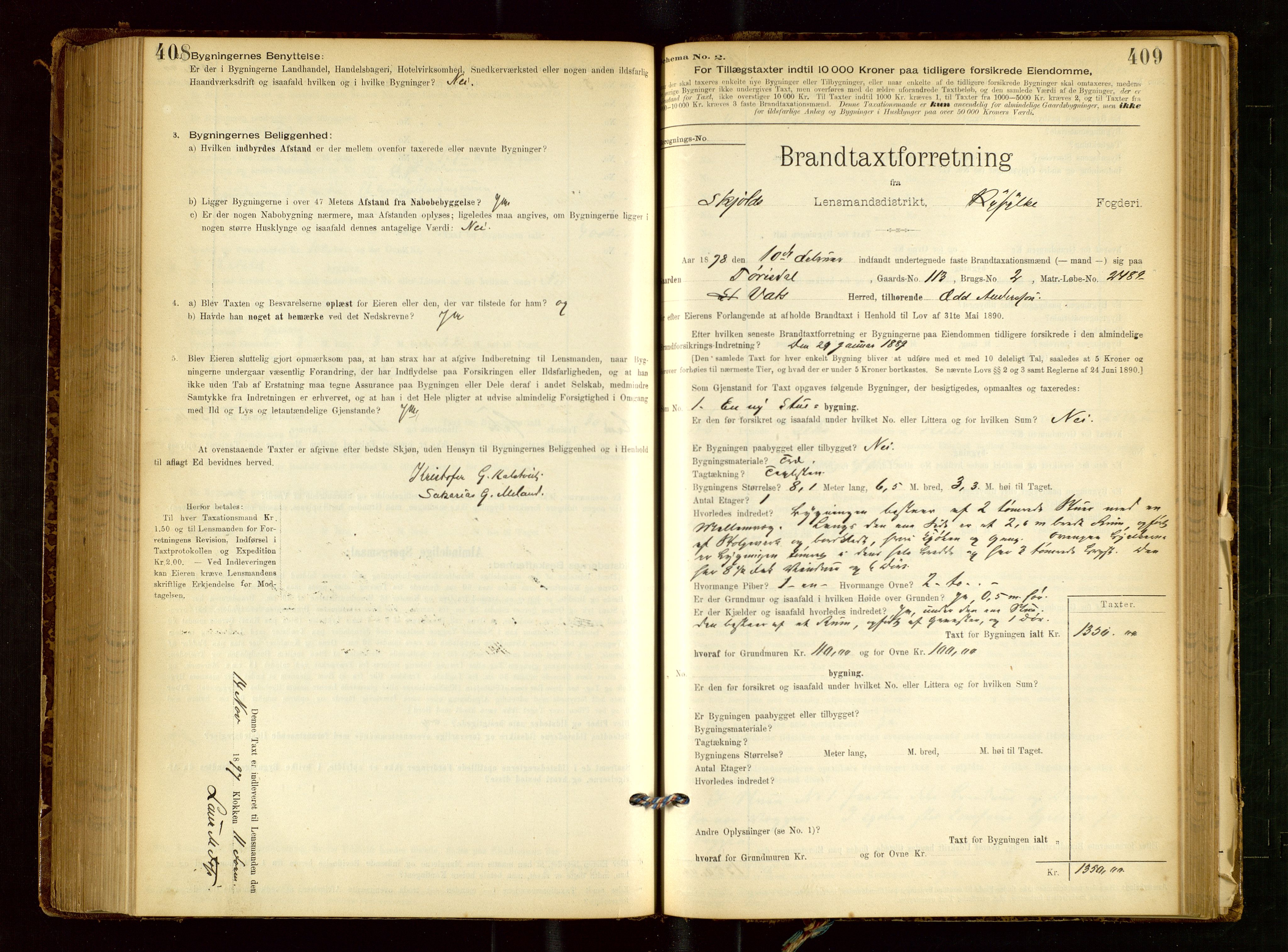 Skjold lensmannskontor, AV/SAST-A-100182/Gob/L0001: "Brandtaxationsprotokol for Skjold Lensmandsdistrikt Ryfylke Fogderi", 1894-1939, p. 408-409