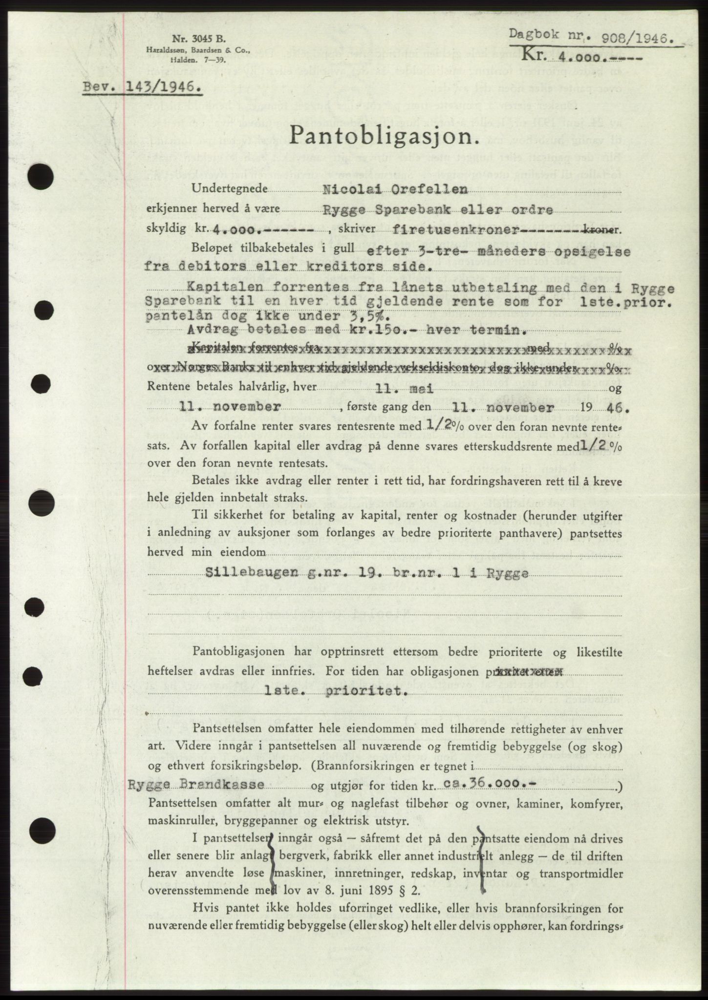 Moss sorenskriveri, AV/SAO-A-10168: Mortgage book no. B15, 1946-1946, Diary no: : 908/1946