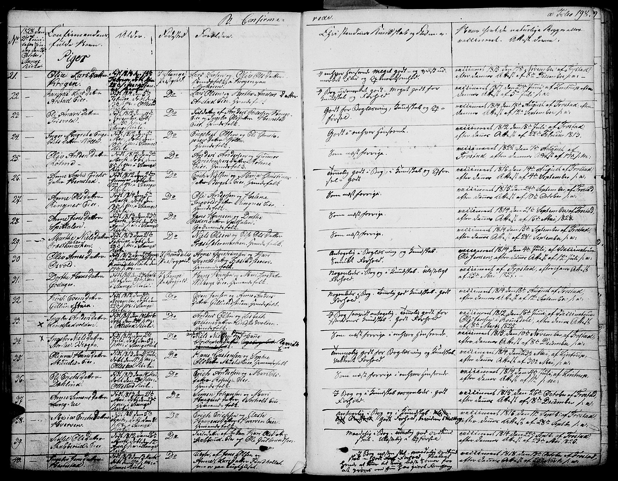 Stange prestekontor, SAH/PREST-002/K/L0009: Parish register (official) no. 9, 1826-1835, p. 198