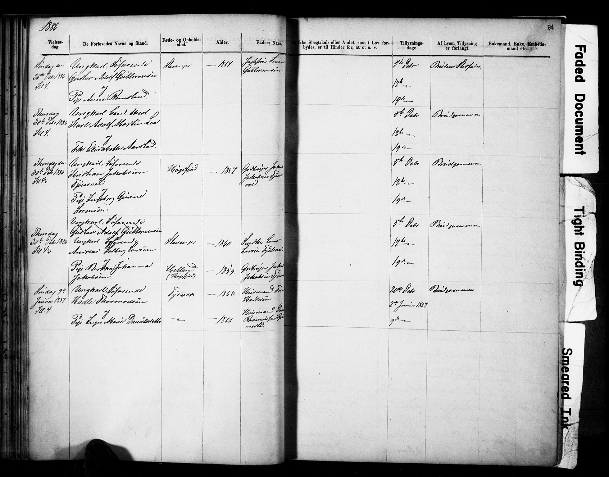 Domkirken sokneprestkontor, SAST/A-101812/001/30/30BB/L0014: Parish register (copy) no. B 14, 1875-1902, p. 84