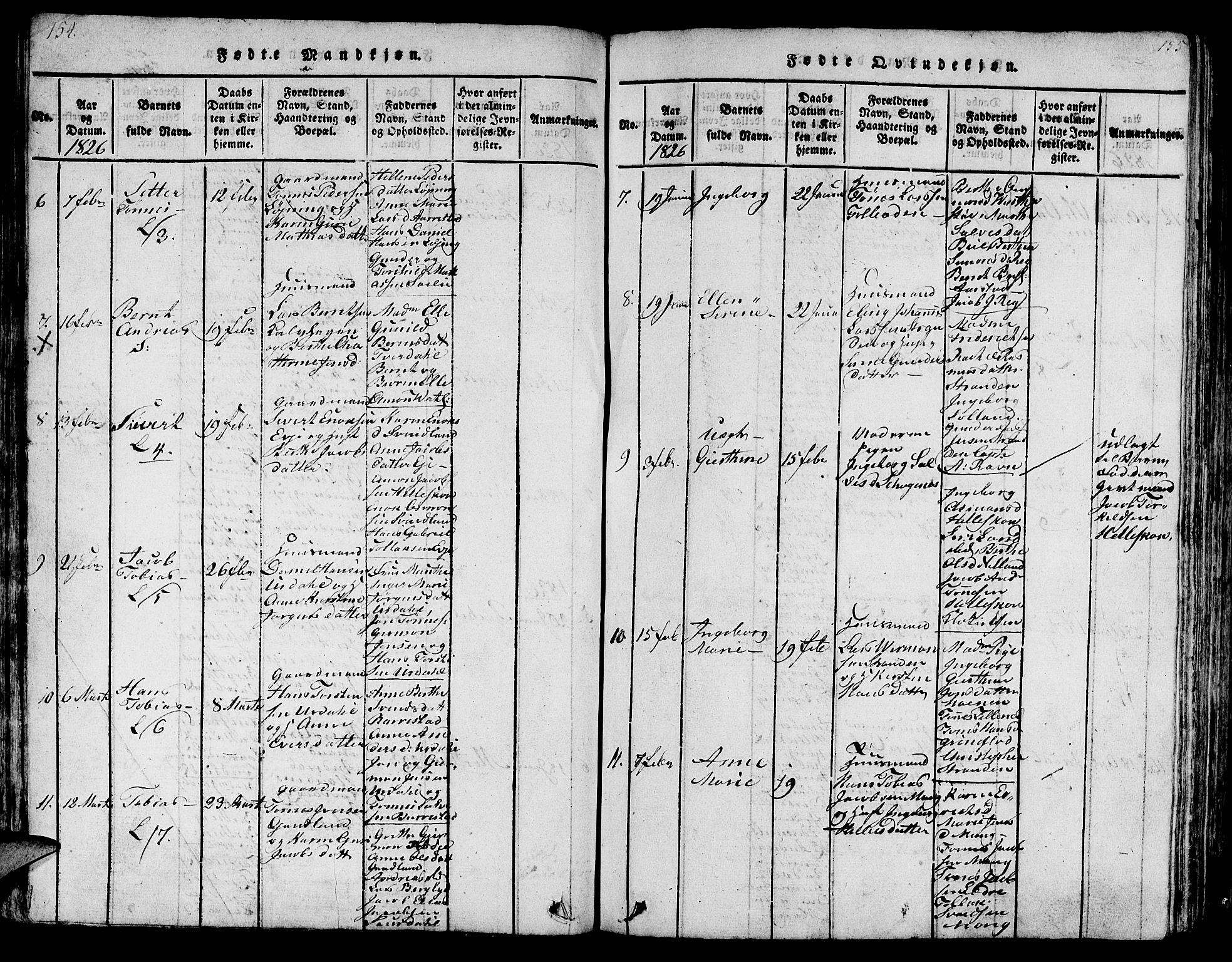 Sokndal sokneprestkontor, SAST/A-101808: Parish register (copy) no. B 1, 1815-1848, p. 154-155
