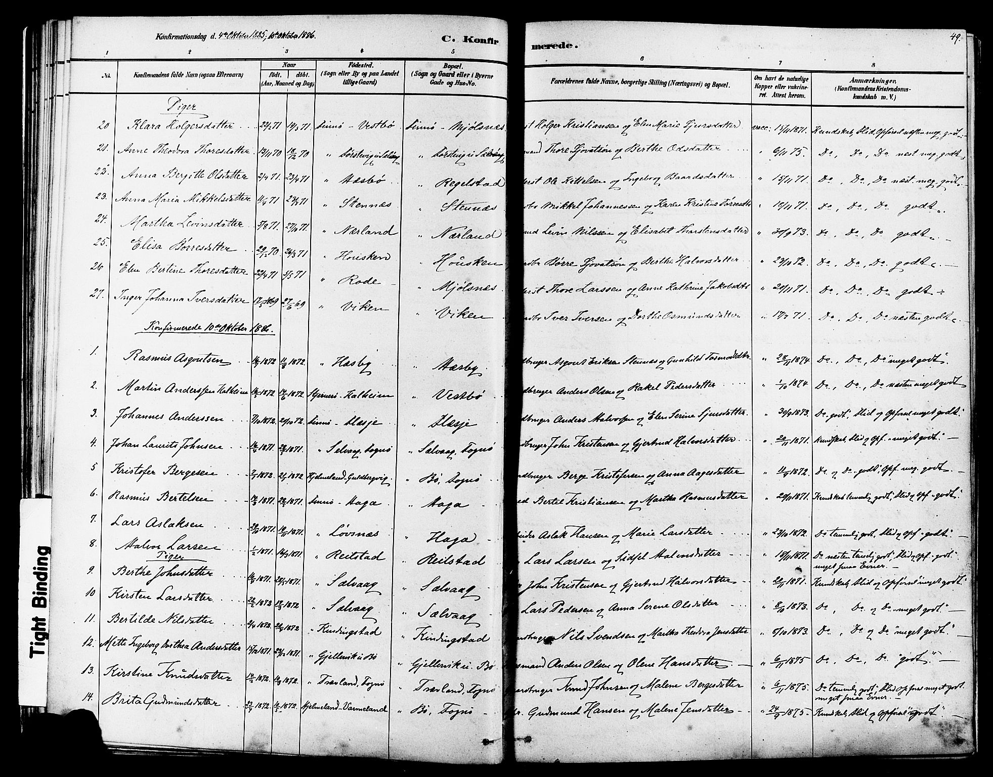 Finnøy sokneprestkontor, SAST/A-101825/H/Ha/Haa/L0010: Parish register (official) no. A 10, 1879-1890, p. 49